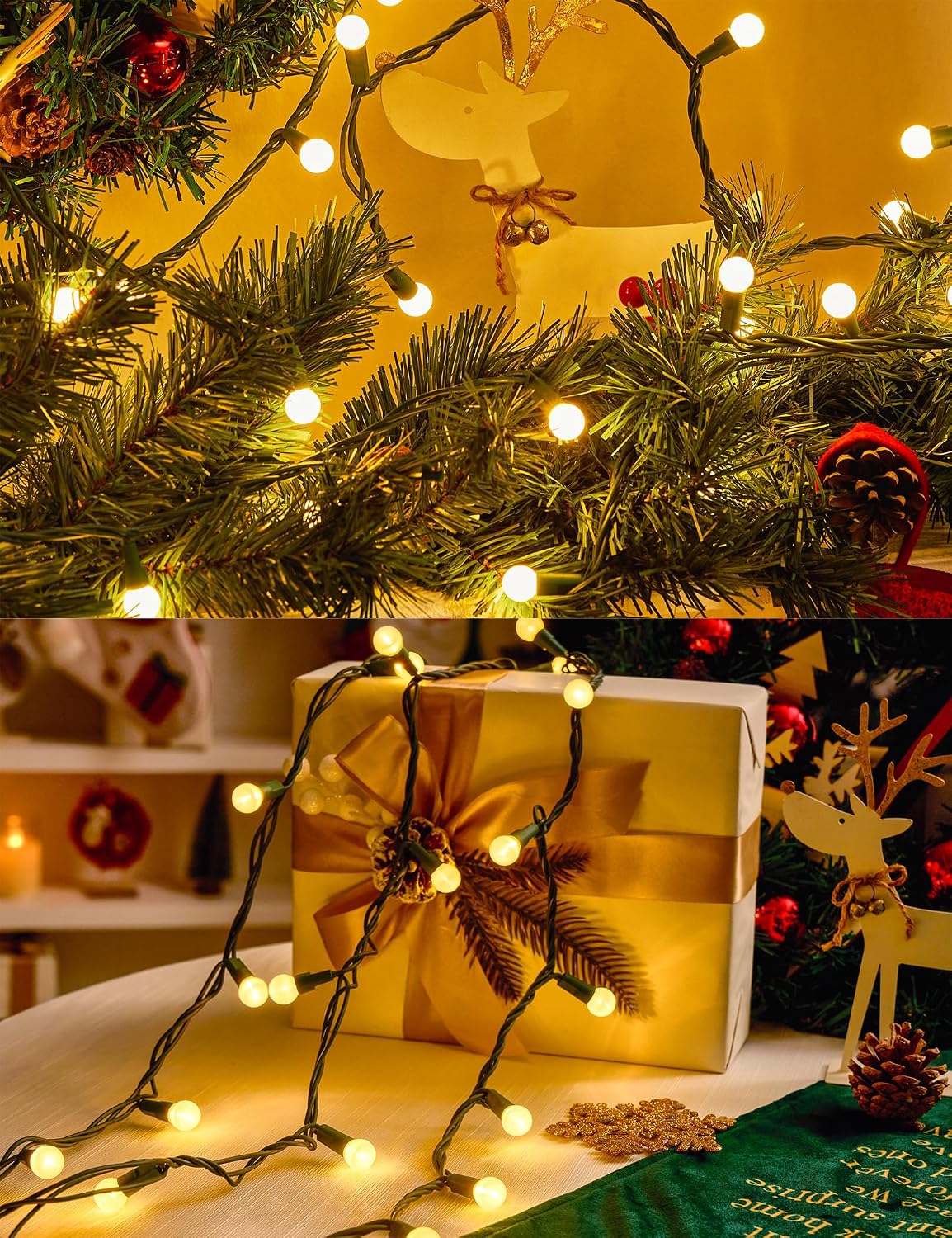 BOHON Warm White Christmas Lights 17FT 50 LED G15 Globe String Lights