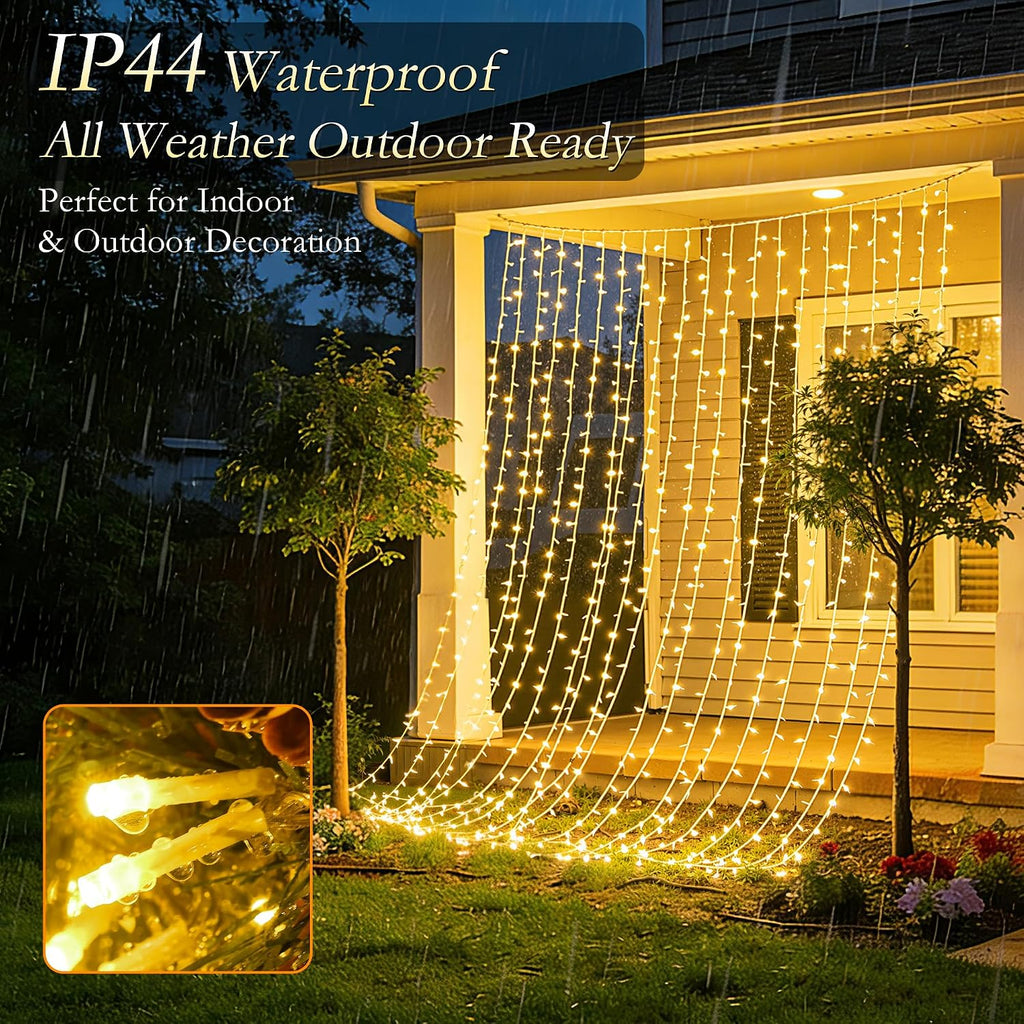 Curtain String Lights 300LED 9.8x9.8FT, Warm White, IP44, 9.8FT Lead