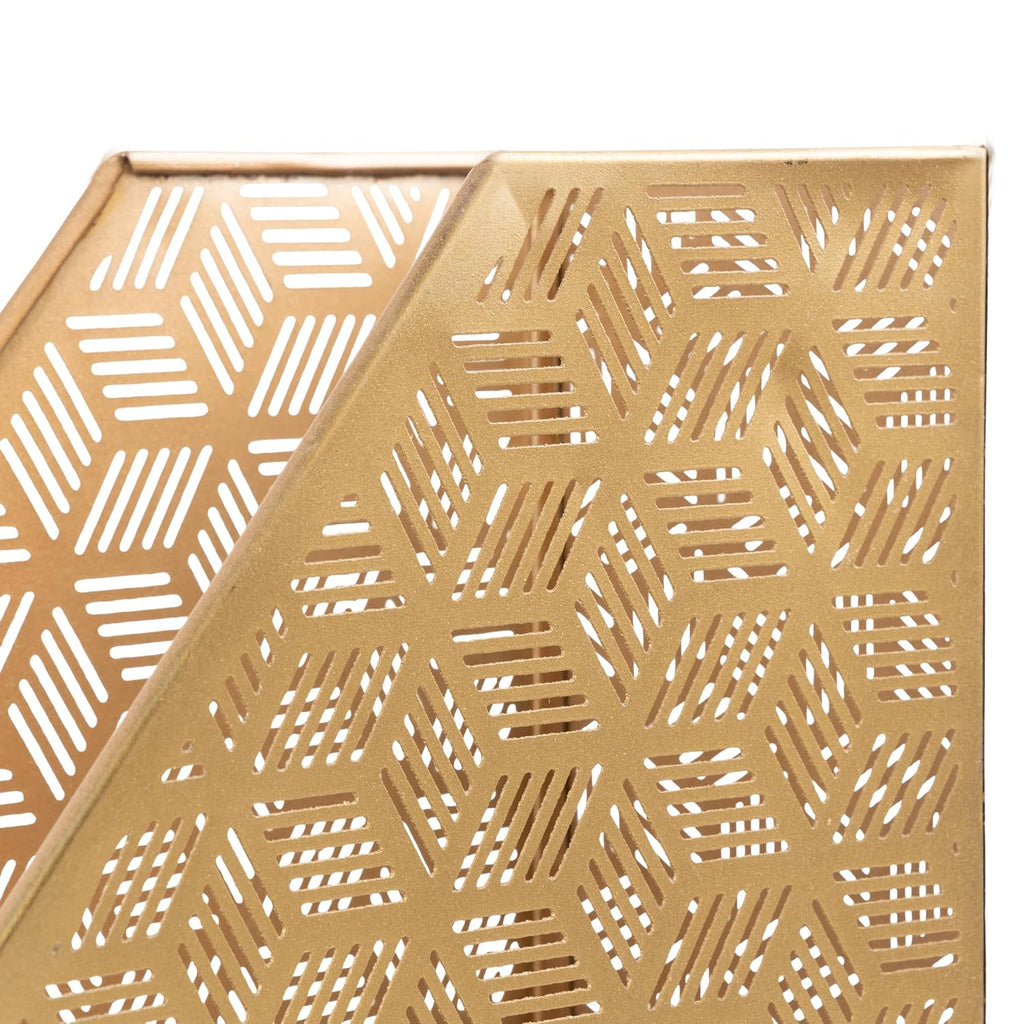 Deco 79 Metal Geometric Single Slot Magazine Holder with Laser Carved Design, 5" x 10" x 12", Gold