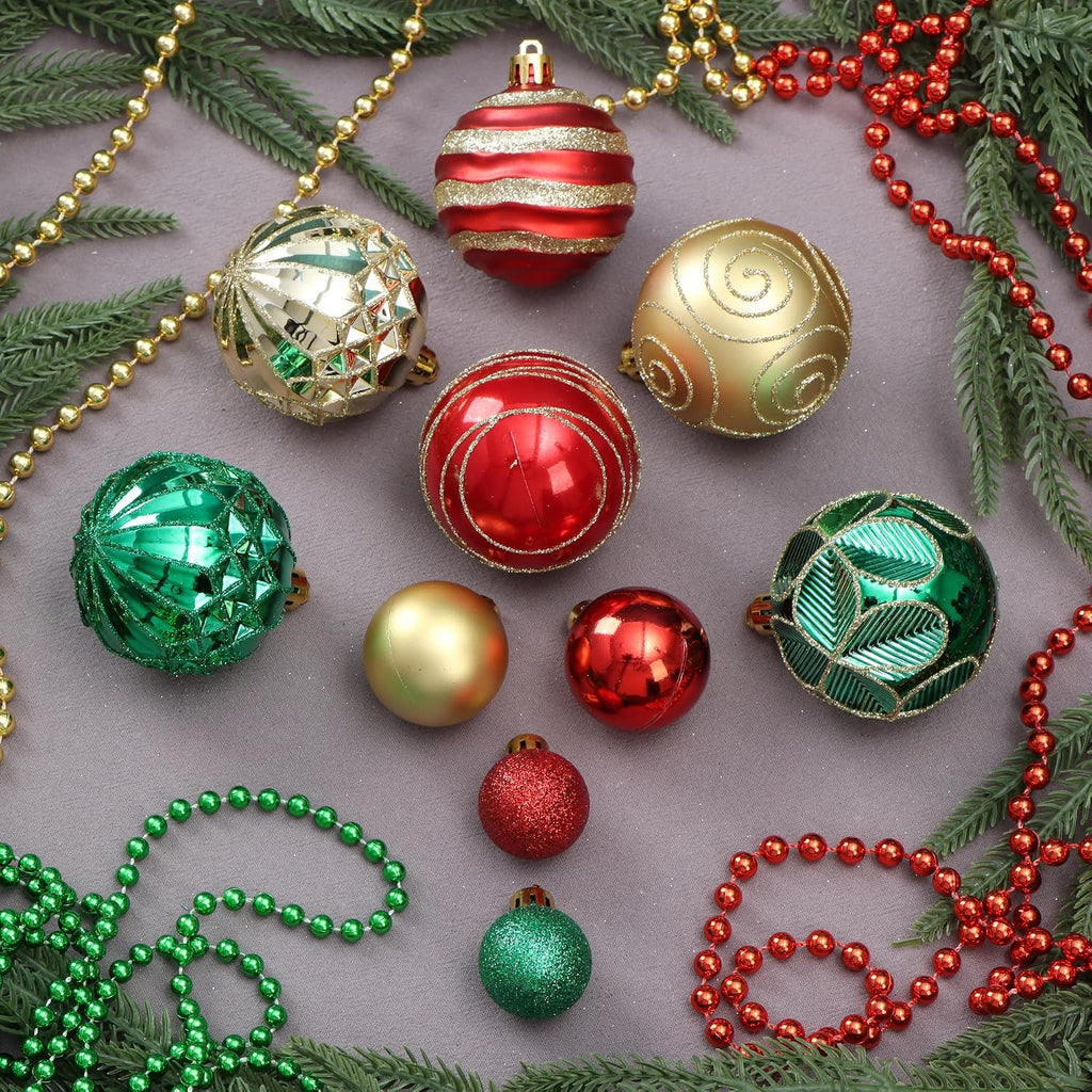 100Pcs Red Green Gold Christmas Ball Ornaments Vintage Tree Decorations