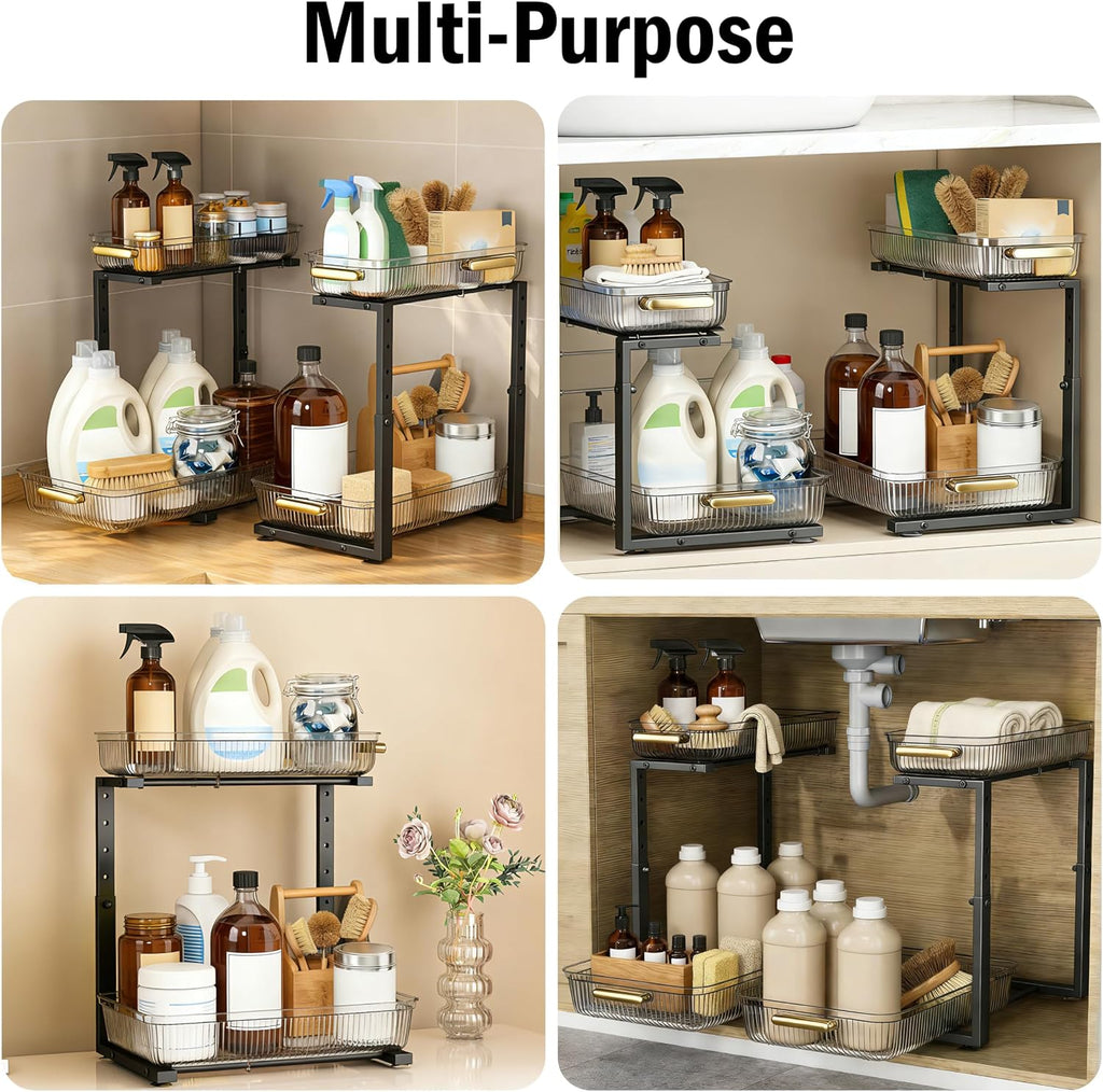 ARSTPEOE Under Sink Organizer - 2 Pack Multi-Purpose Pull-Out Storage Shelf