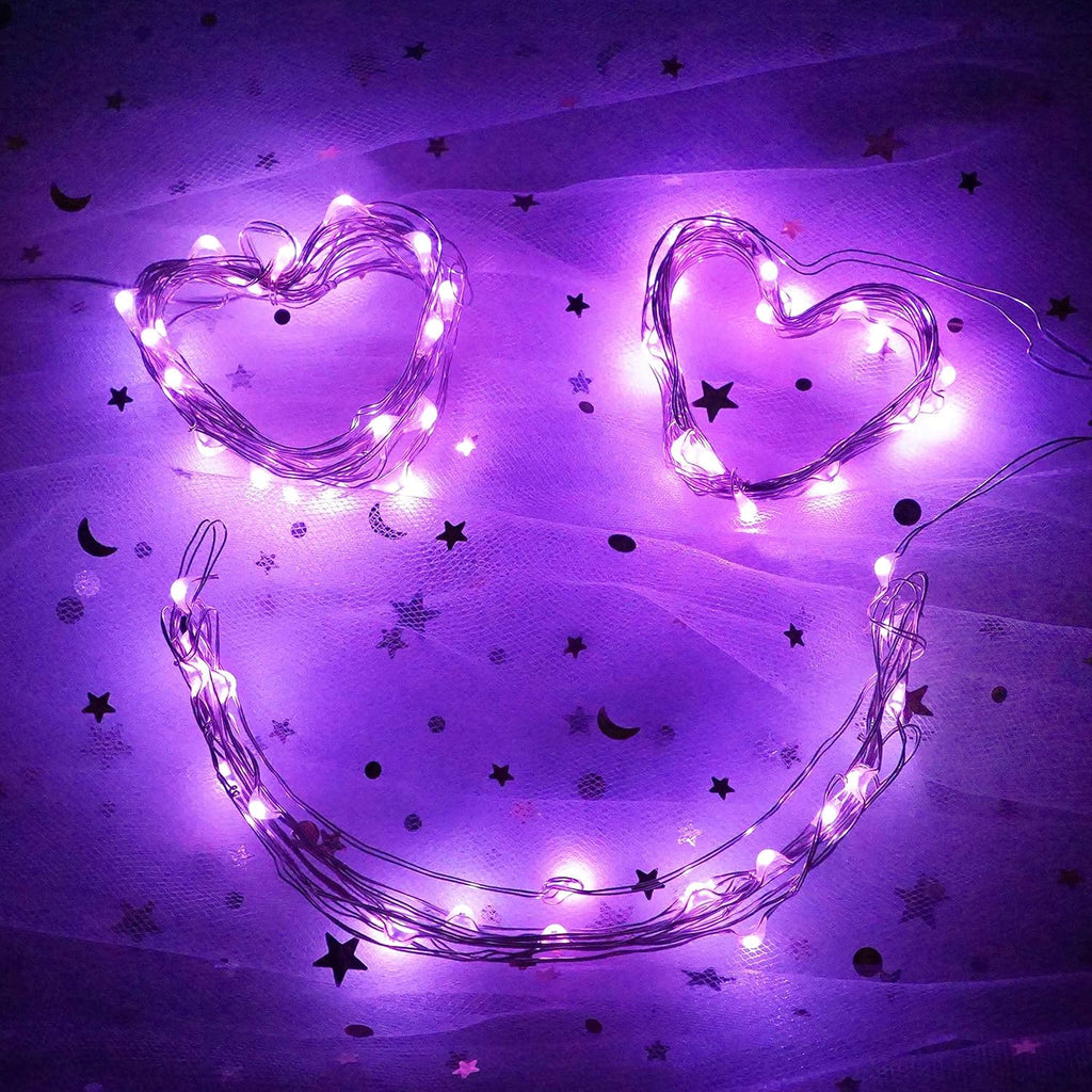 Fairy Lights Battery Operated (Included), 6.6ft 20 LED Mini String Light, Waterproof Silver Wire Firefly Starry Light for DIY Wedding Christmas Party Mason Jars Decor Indoor (Purple, 18 Pack)