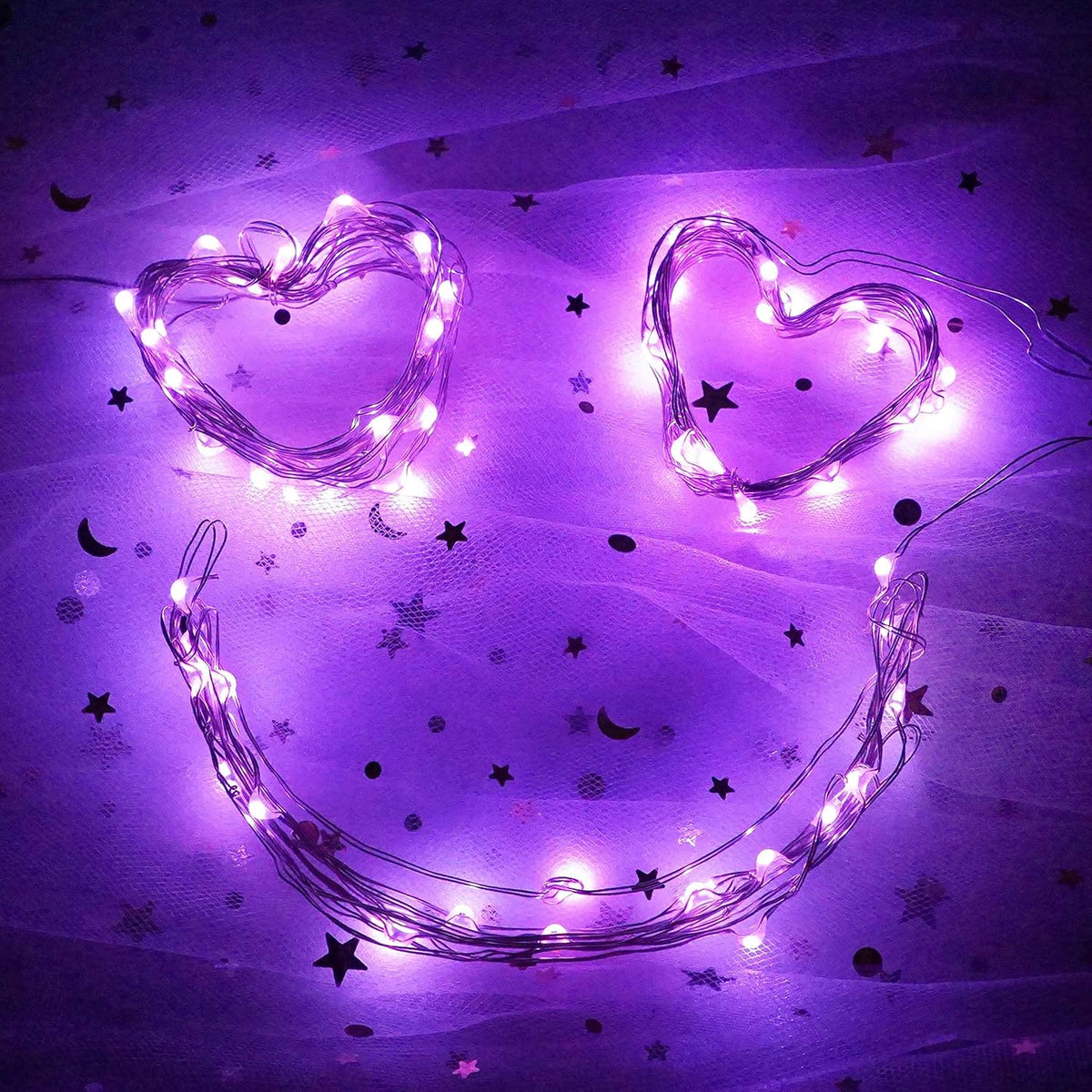 Fairy Lights Battery Operated (Included), 6.6ft 20 LED Mini String Light, Waterproof Silver Wire Firefly Starry Light for DIY Wedding Christmas Party Mason Jars Decor Indoor (Purple, 18 Pack)