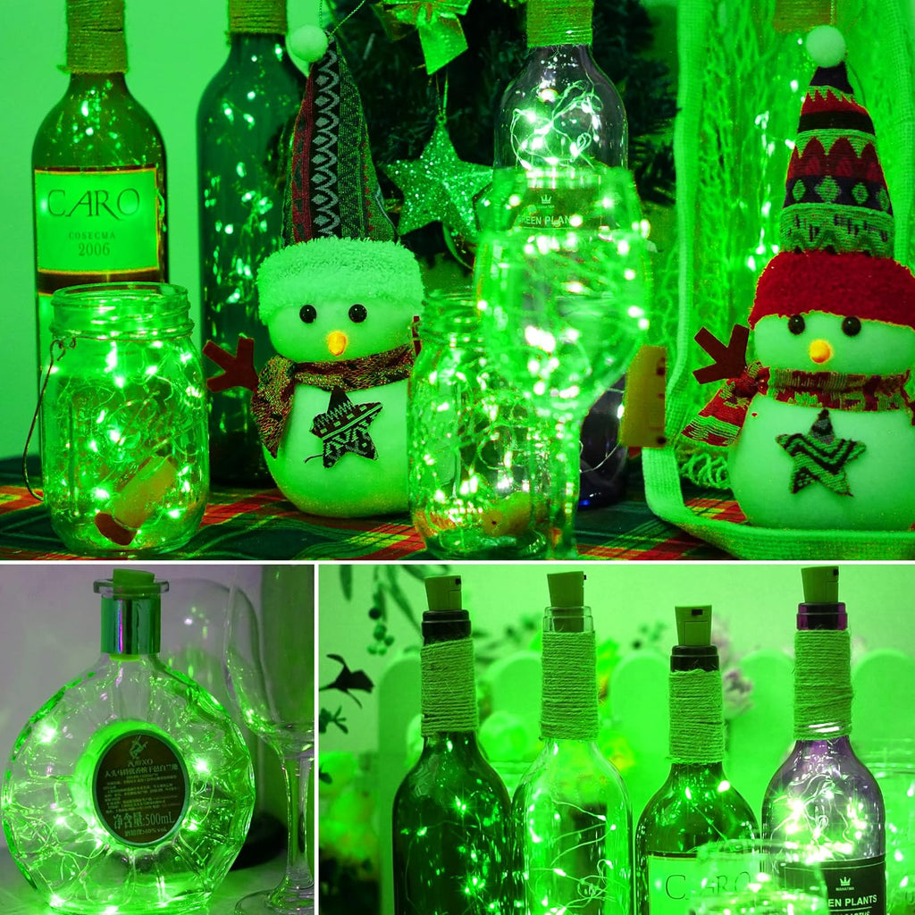 12 Packs 20 LED Wine Bottle Lights with Cork - Green Fairy String Lights Battery Operated Liquor Bottle Cork Lights for Vase Jars St Patricks Day ,Christmas,Halloween Party Decor Table Centerpieces