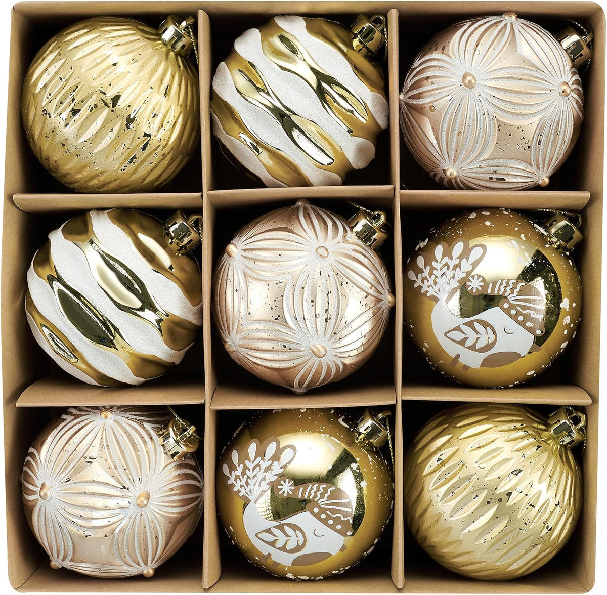 DecorbyHannah 9ct 3.15inch Christmas Ornaments Tree Decorations Gold White