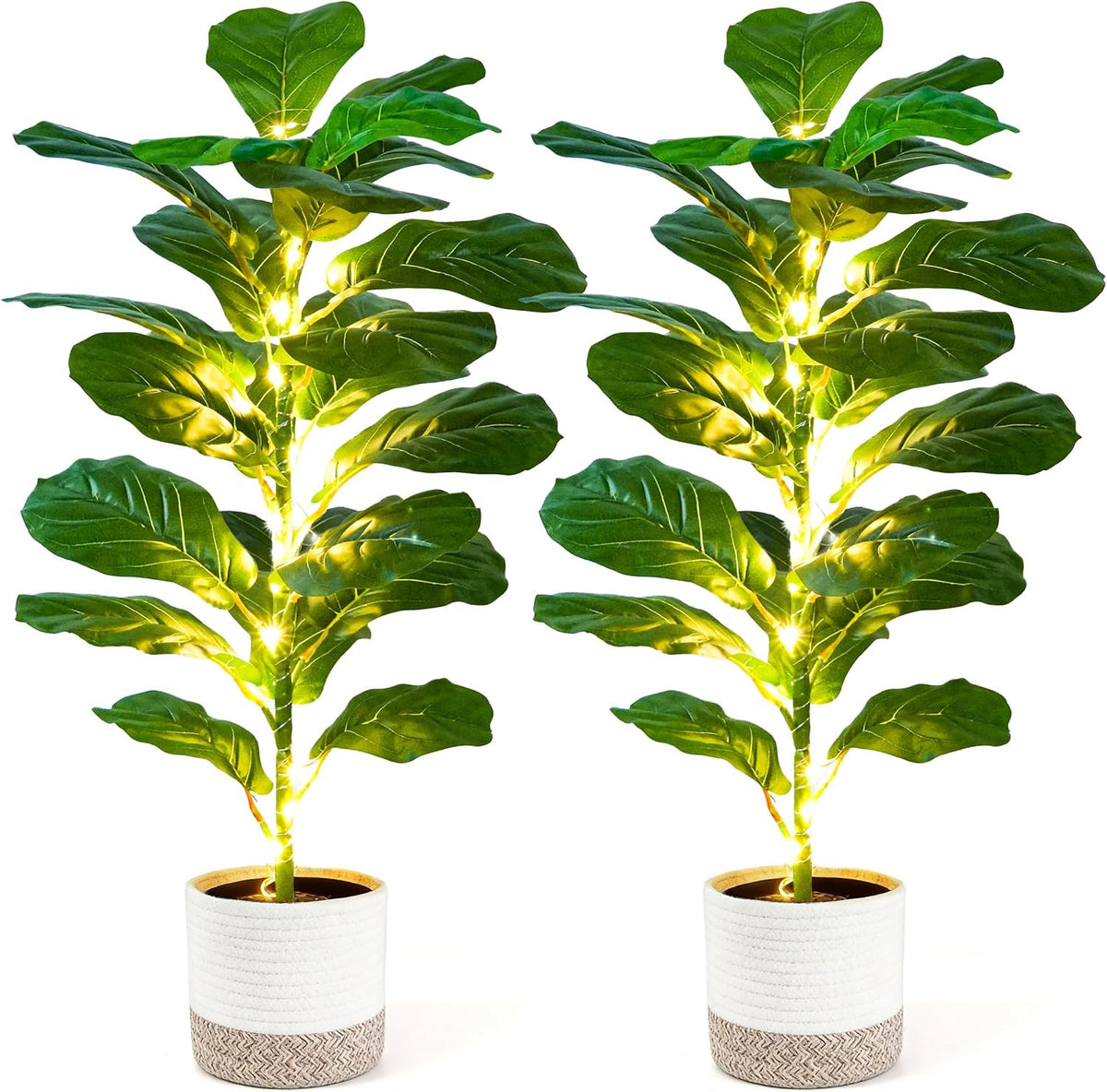 Der Rose 2 Pack 30" Artificial Plants with Lights, Fiddle Leaf Fig Trees