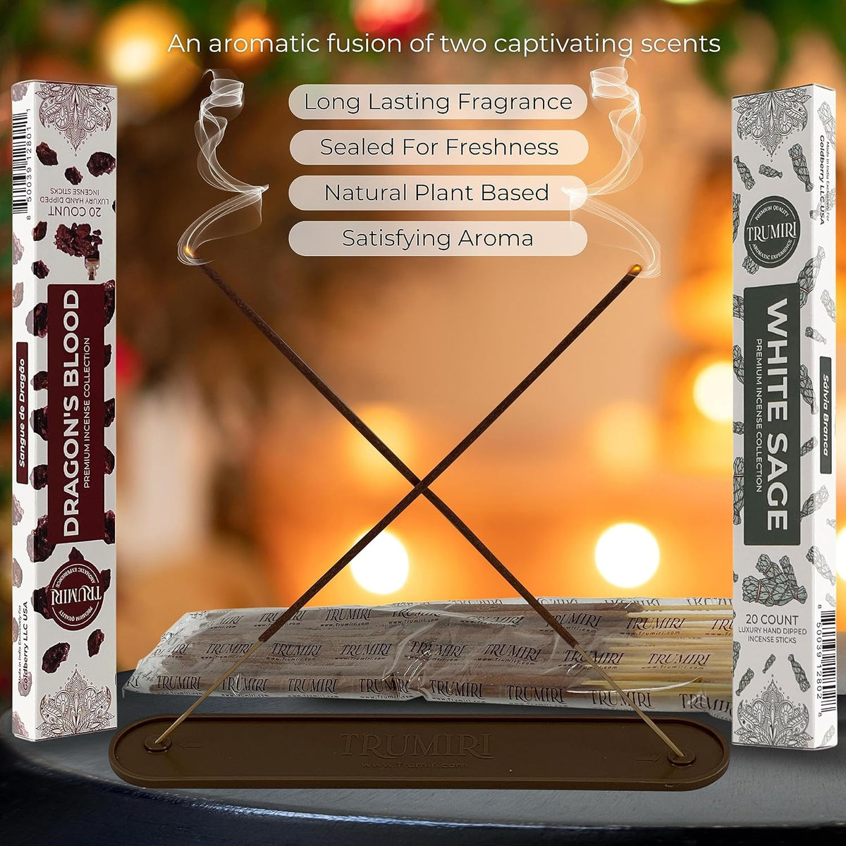 Trumiri Incense Sticks - Combo Pack of 40 Insence-Sticks - 20 Dragons Blood + 20 White Sage - Insenses - Insents - Incents - Inscense - Incence - Incienso - All Natural Incense Sticks