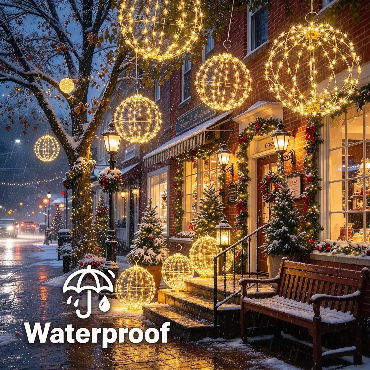 Joomer Plug-in Christmas Ball Lights, 13in & 11in Foldable Sphere Lights