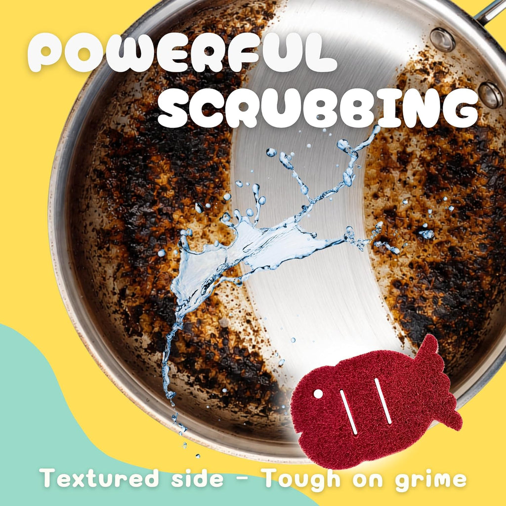 5 Pack Multipurpose Dual Sided Triple Layer Dish Sponges Kitchen (Fish)