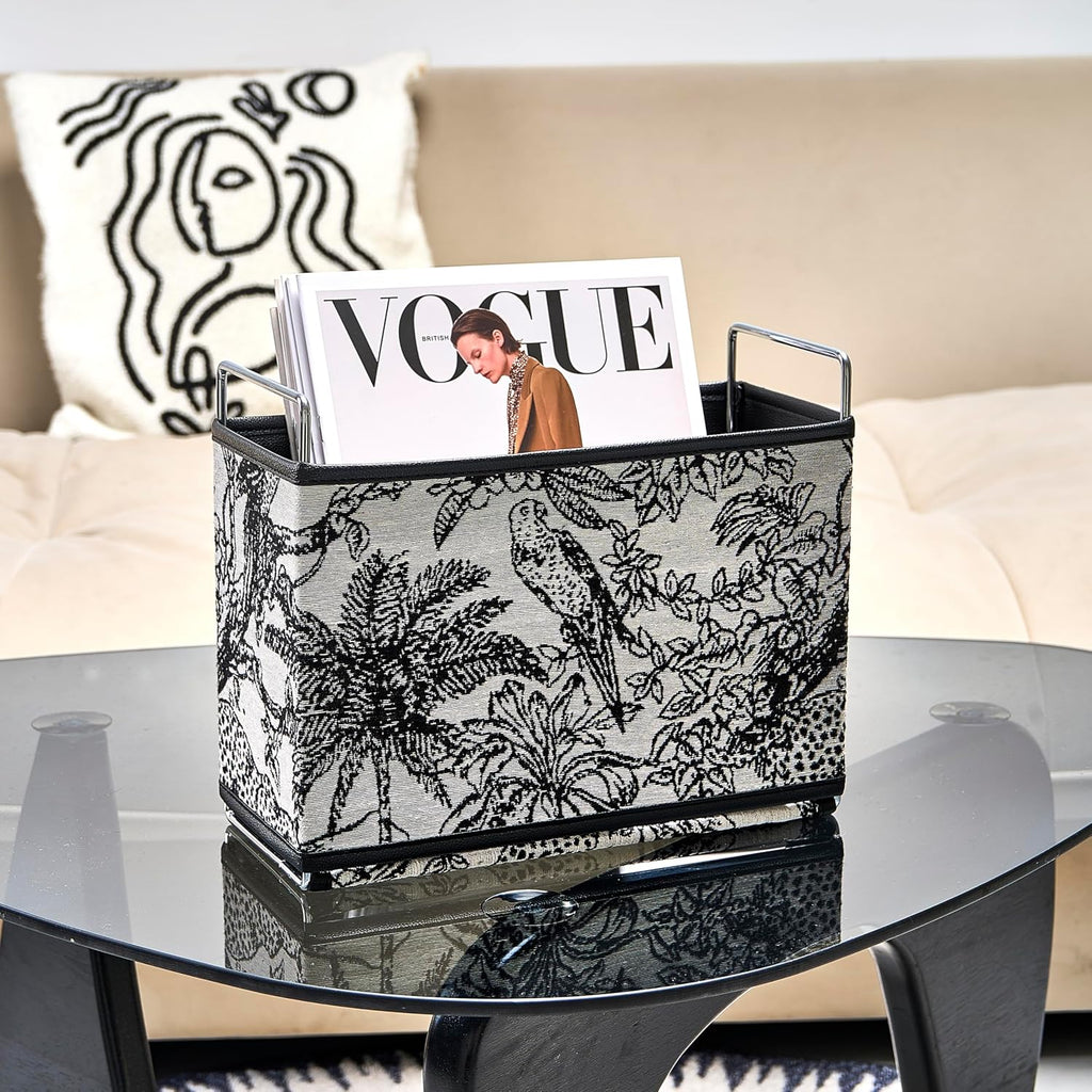 Leather Magazine Holder Rack Floor Basket for Bedroom & Living Room