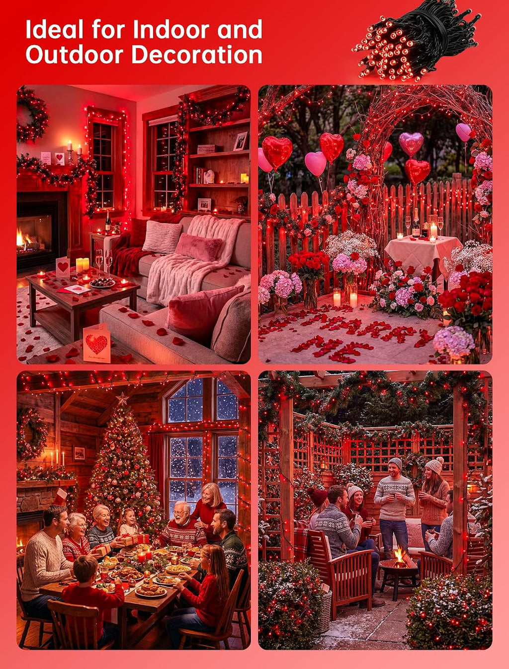 Hopolon 33FT 100 LED Red Halloween Christmas Fairy Twinkle String Lights