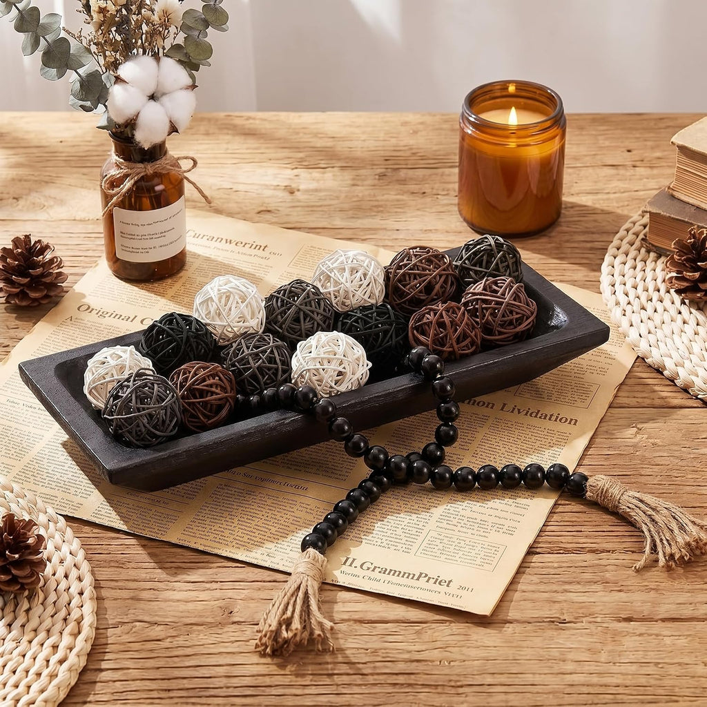 Mumufy Wooden Dough Bowls for Decor, Decorative Balls & Bead Strand, 14"