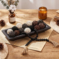 Mumufy Wooden Dough Bowls for Decor, Decorative Balls & Bead Strand, 14"