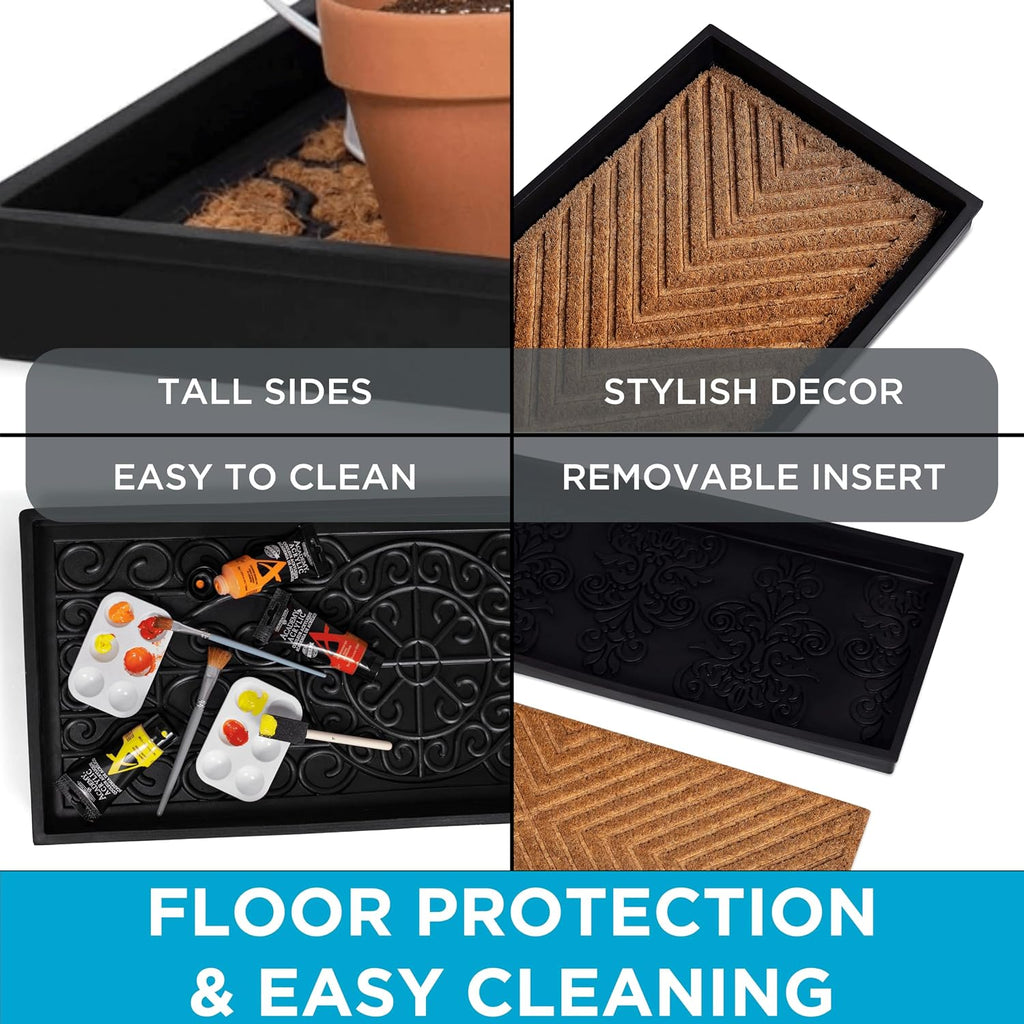 Rubber Boot & Shoe Tray | Coir Insert | 34" x 14" | Waterproof Shoe Tray for entryway | Embossed Pattern