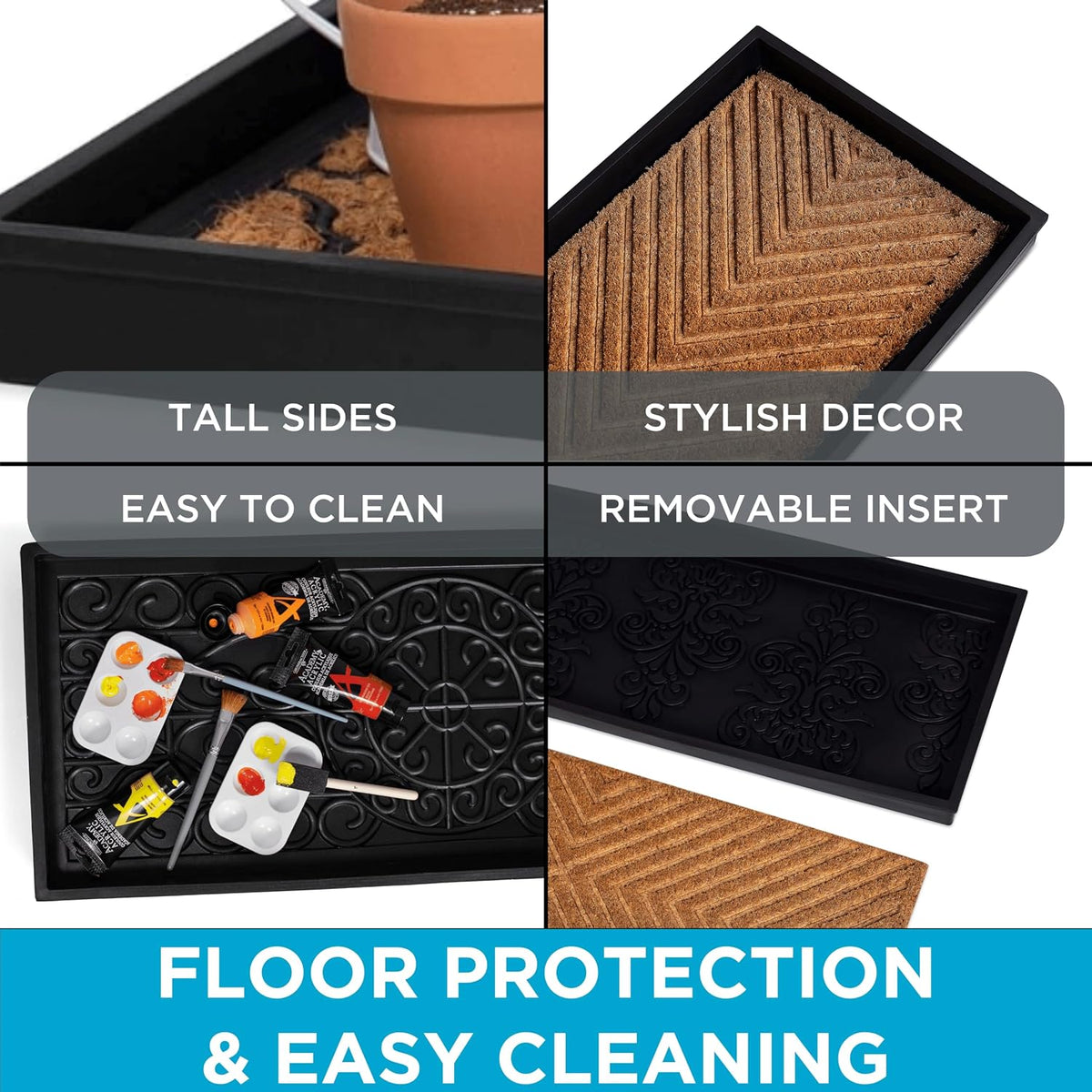 Rubber Boot & Shoe Tray | Coir Insert | 34" x 14" | Waterproof Shoe Tray for entryway | Embossed Pattern