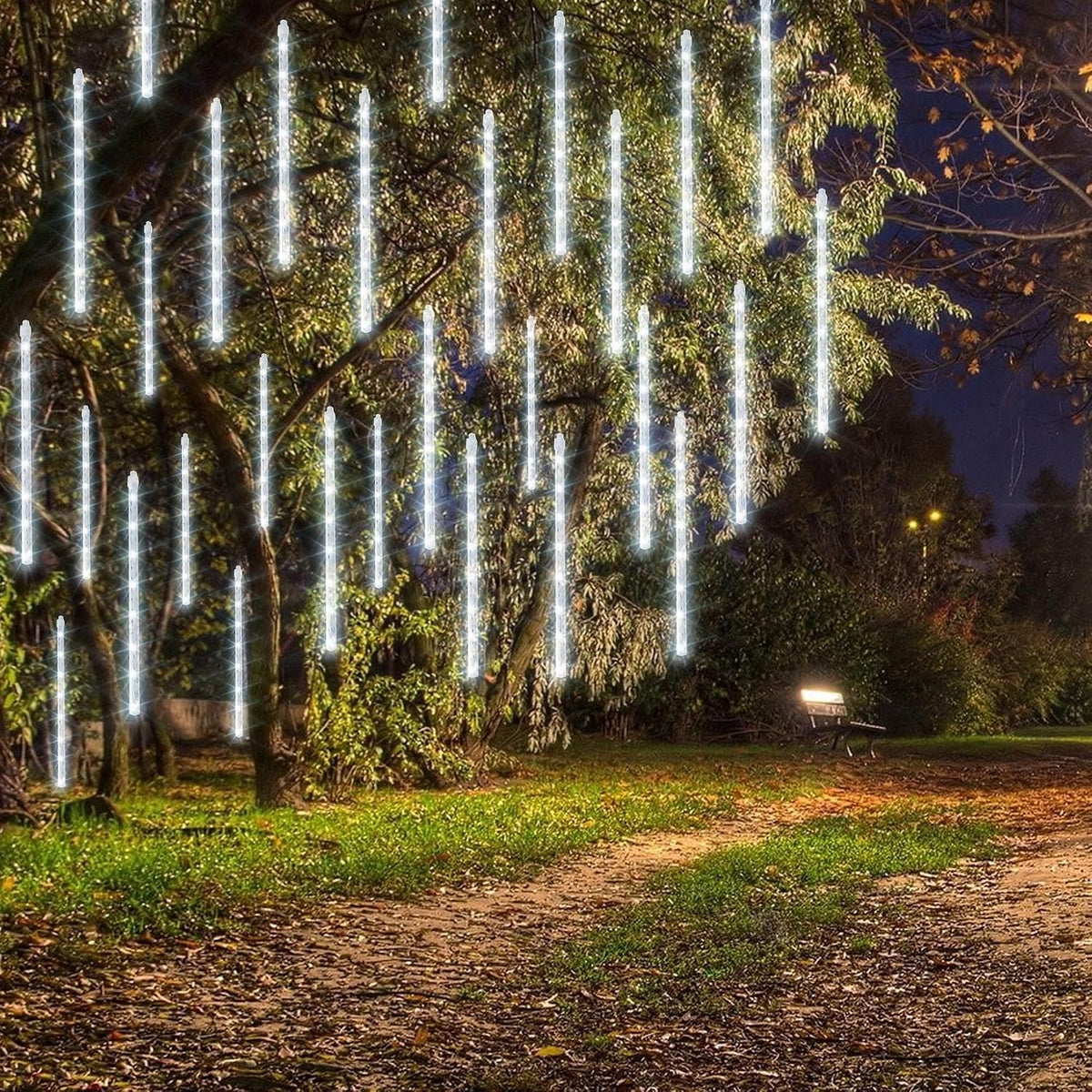 Dazzle Bright 1728 LED Christmas Light, Meteor Shower Rain Lights 11.8 Inch 48 Tubes, Waterproof Plug in Falling Rain Lights Decorations for Xmas Tree Yard Party (White)