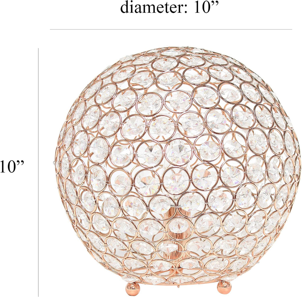 Elegant Designs LT1067-RGD 10" Elipse Crystal Collection Metal Crystal Ball Sequin Table Desk Lamp for Accent Lighting, Décor, Living Room, Rose Gold
