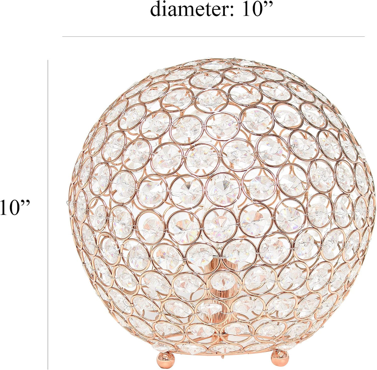 Elegant Designs LT1067-RGD 10" Elipse Crystal Collection Metal Crystal Ball Sequin Table Desk Lamp for Accent Lighting, Décor, Living Room, Rose Gold