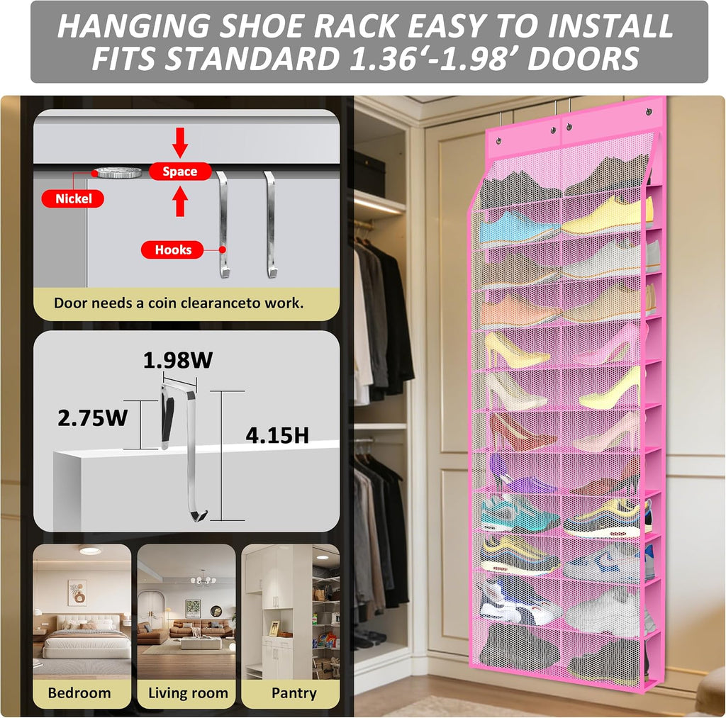 Kotkn 24-Pair Over Door Shoe Organizer for Family & Kids, Double Sided | Hanging Storage for Sneakers, Boots, Toys & Room OrganizationRose Quartz