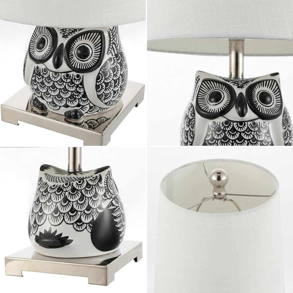 JONATHAN Y Justina Owl Mini Table Lamp 16" Ceramic, Black/White