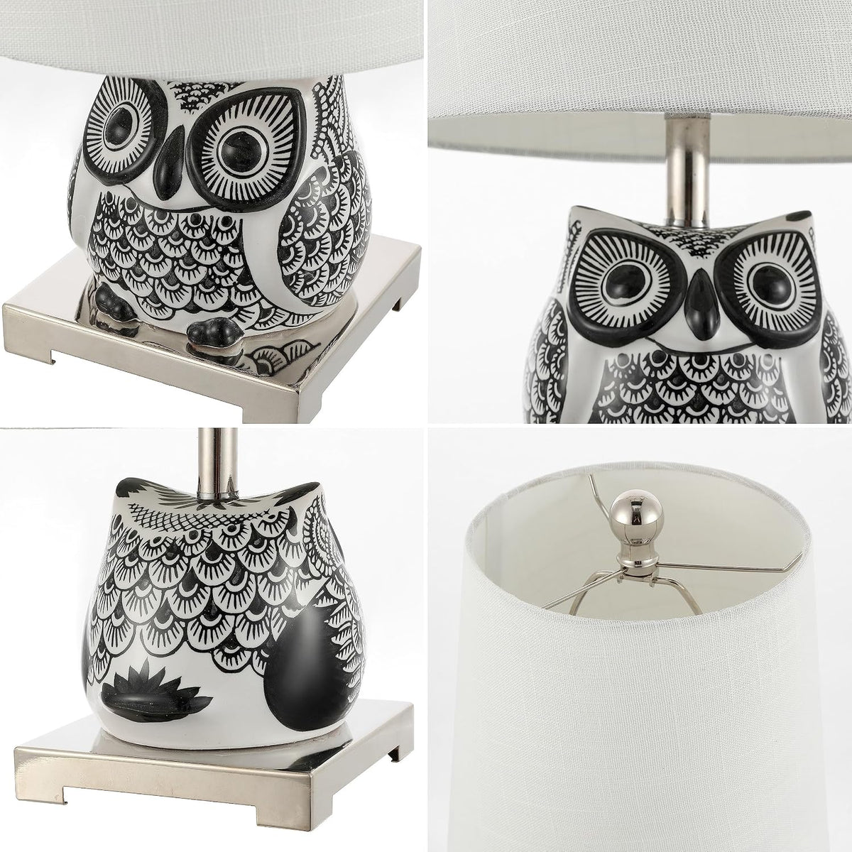 JONATHAN Y Justina Owl Mini Table Lamp 16" Ceramic, Black/White