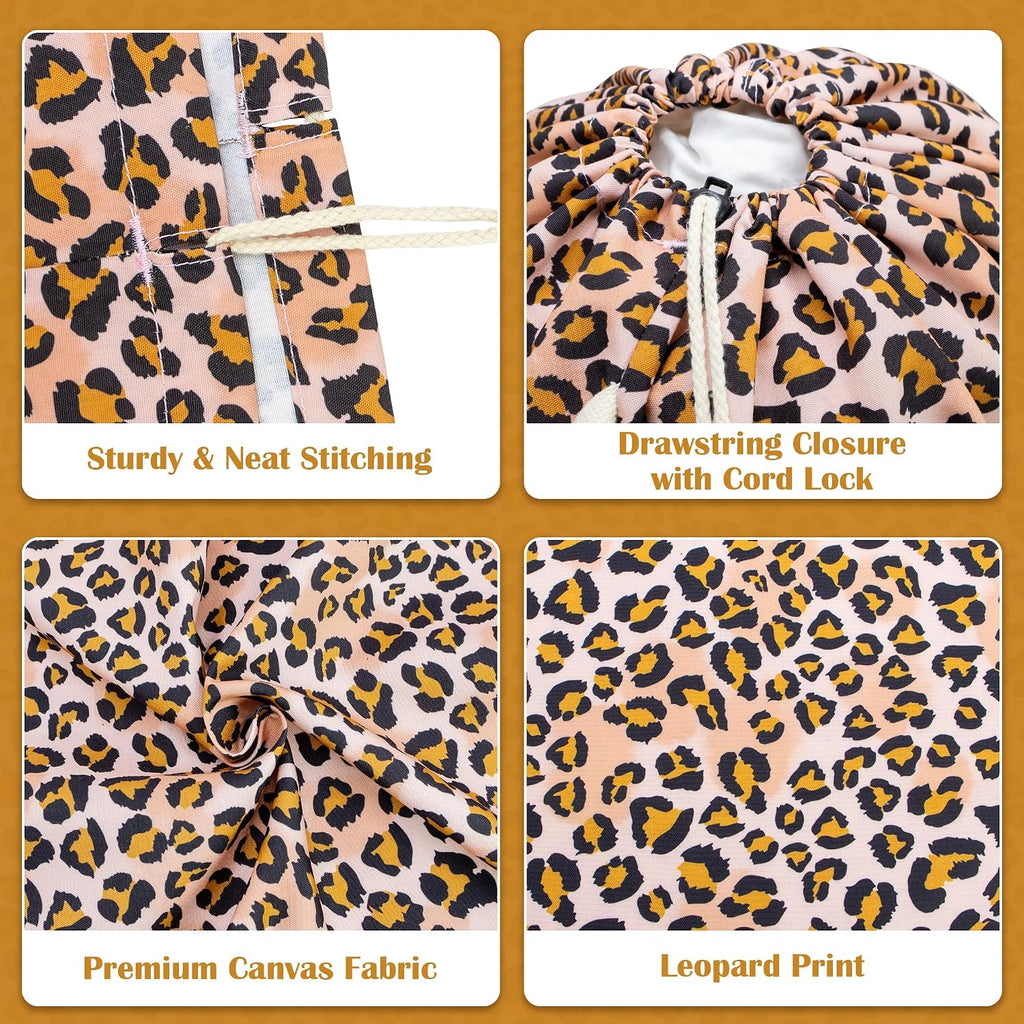 Canvas Laundry Bag with Shoulder Strap & Drawstring, Leopard, 23"W x 29"H