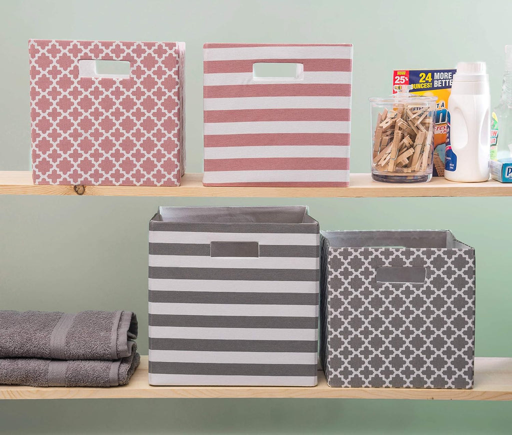 DII Hard Sided Collapsible Fabric Storage Container for Nursery, Offices, & Home Organization, (11x11x11) - Lattice Gray