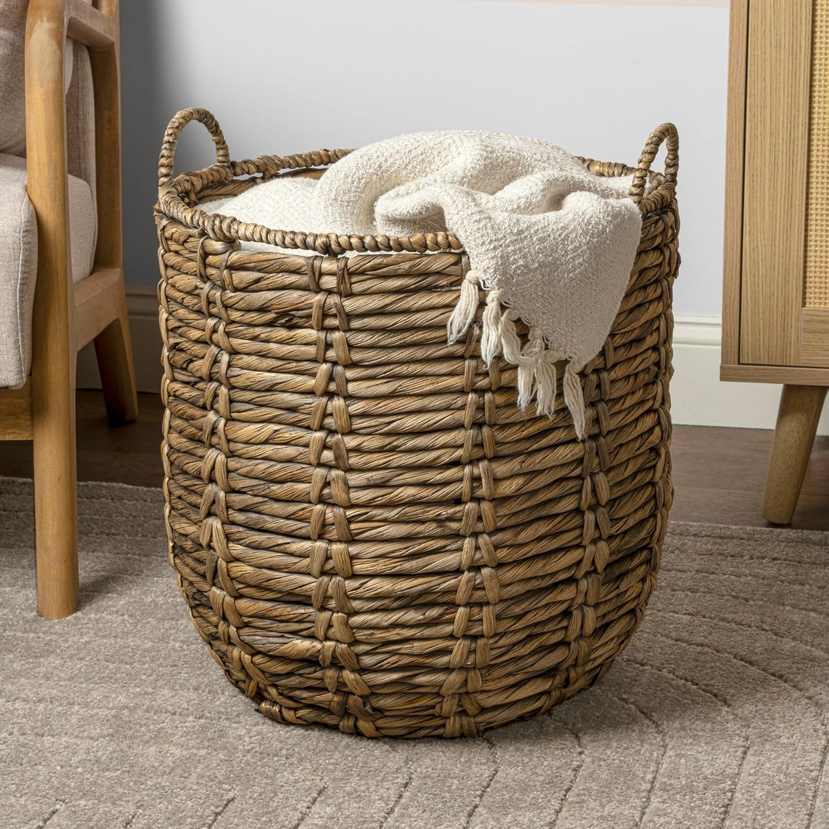 happimess Laurel Hand-Woven Abaca Storage Basket 19", Brown