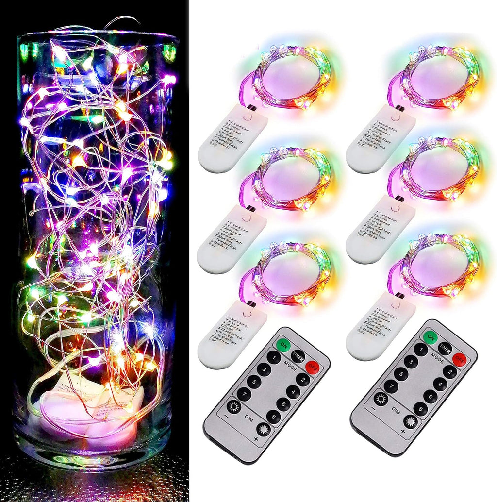 6 Pack Fairy Lights Battery Operated,Timer,2 Remotes,6.5ft 20LED Multicolor