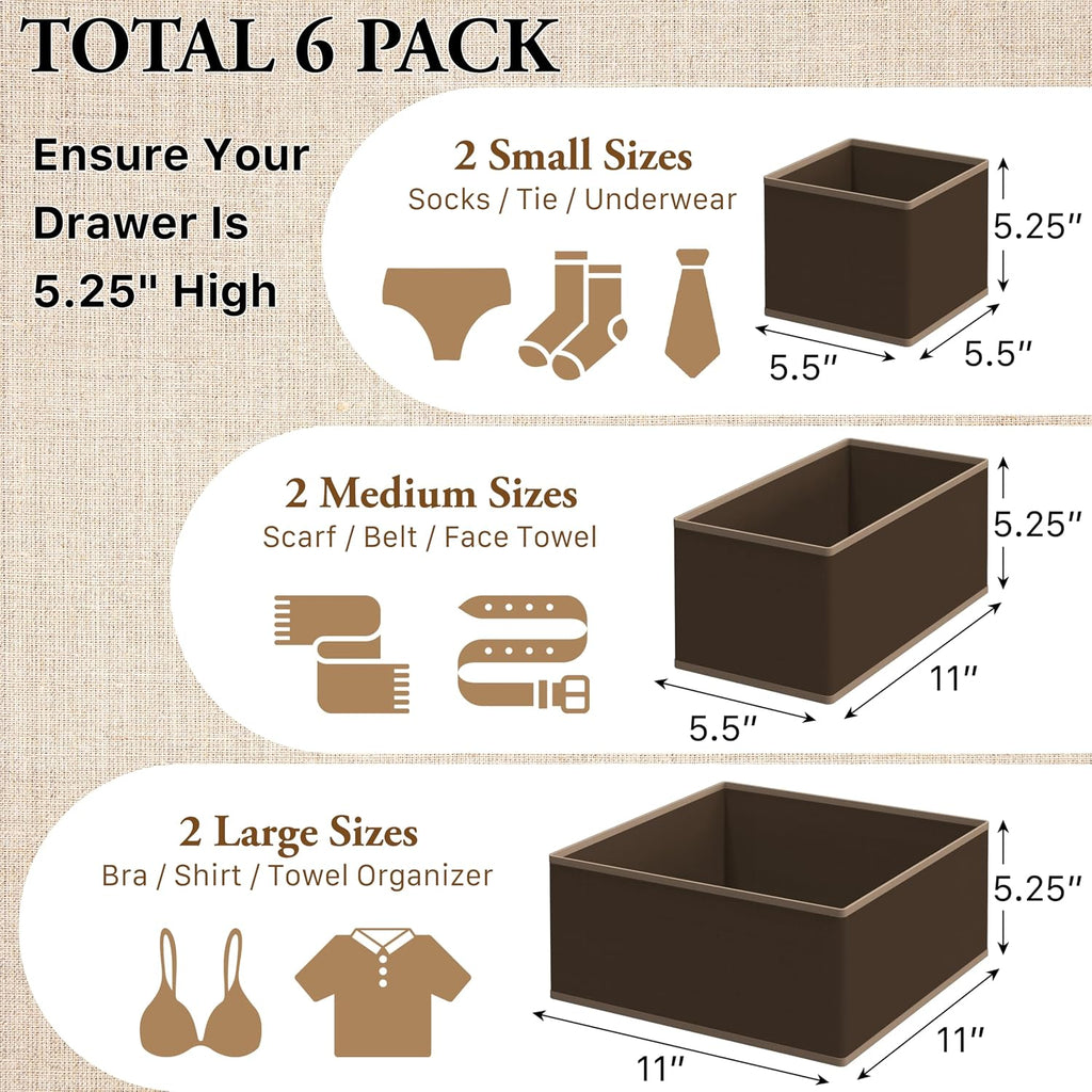 Simple Houseware Underwear Drawer Organizer, Set of 6, Brown