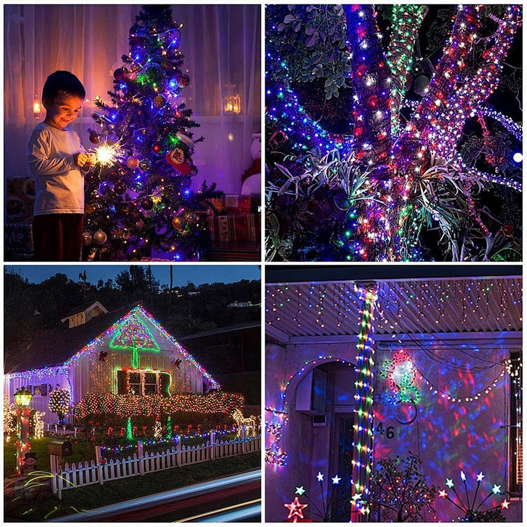 Dazzle Bright 4 Pack Battery Operated Outdoor String Lights, 50 LED 16 FT Multi-Colored Christmas Lights Green Wire with 8 Modes Timer, Outdoor Xmas Wreath Light for Christmas Holiday Decoration
