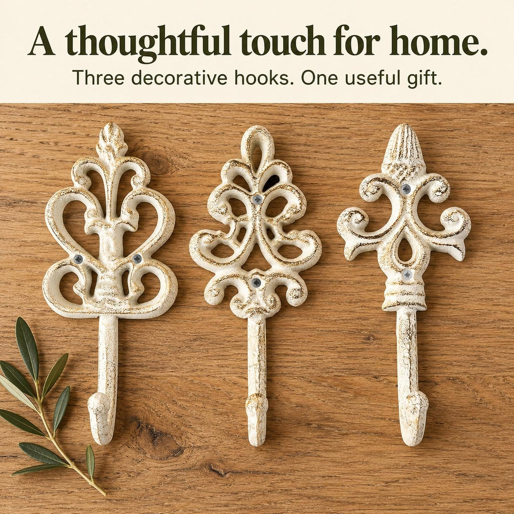 Comfify Rustic White Cast Iron Wall Hooks Set of 3 – Farmhouse Coat Hooks