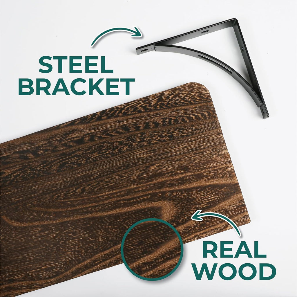 Willowy Reinforced Steel Bracket Rustic Brown Shelf - Easy to Install, Template and Video Included - Rustic Shelves for Wall, Bathroom Storage Shelves