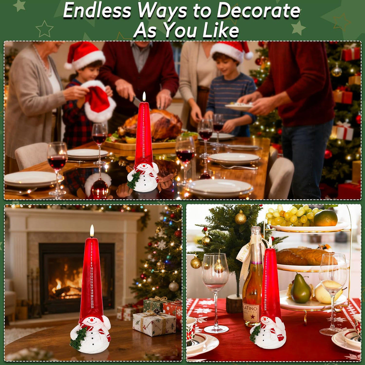 Christmas Flameless Candles with Remote, Snowman Shaped Countdown Candles