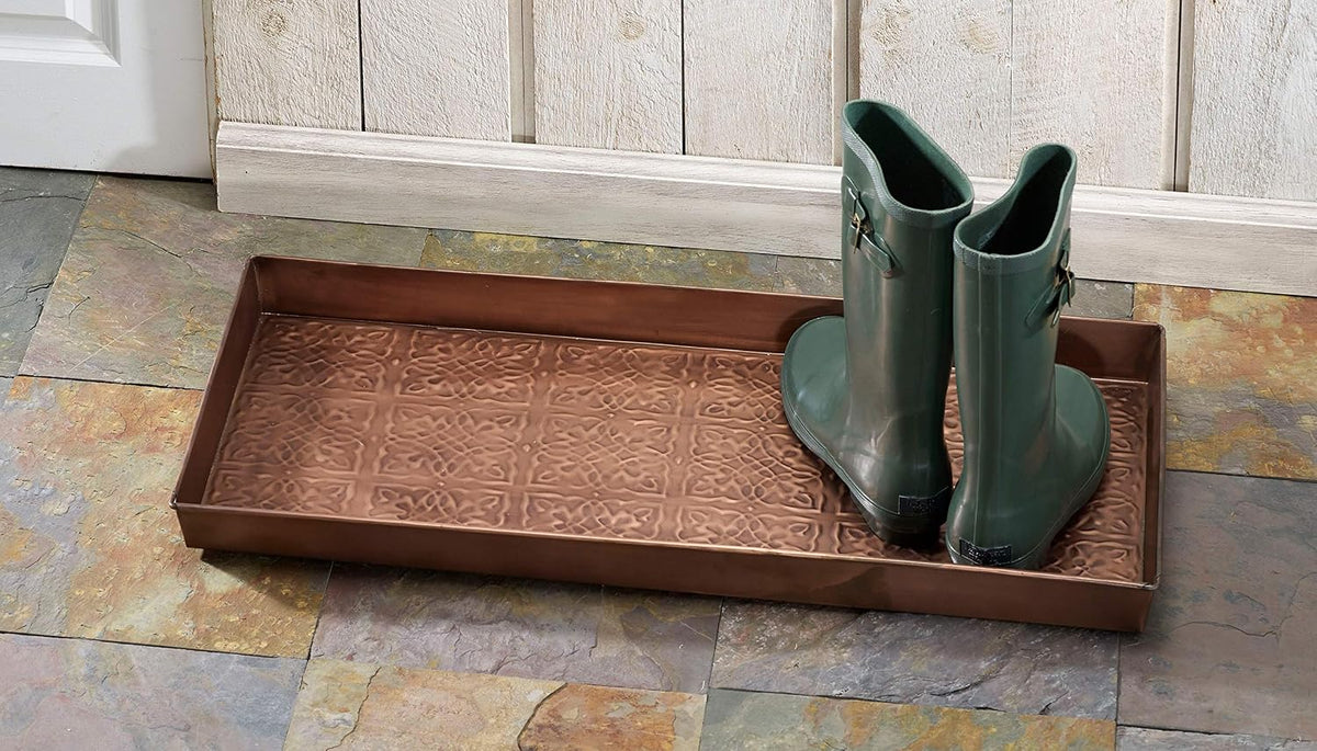HF by LT Tangier Pattern Enamel Boot Storage Tray, 30 x 13 inches, Antique Copper Finish