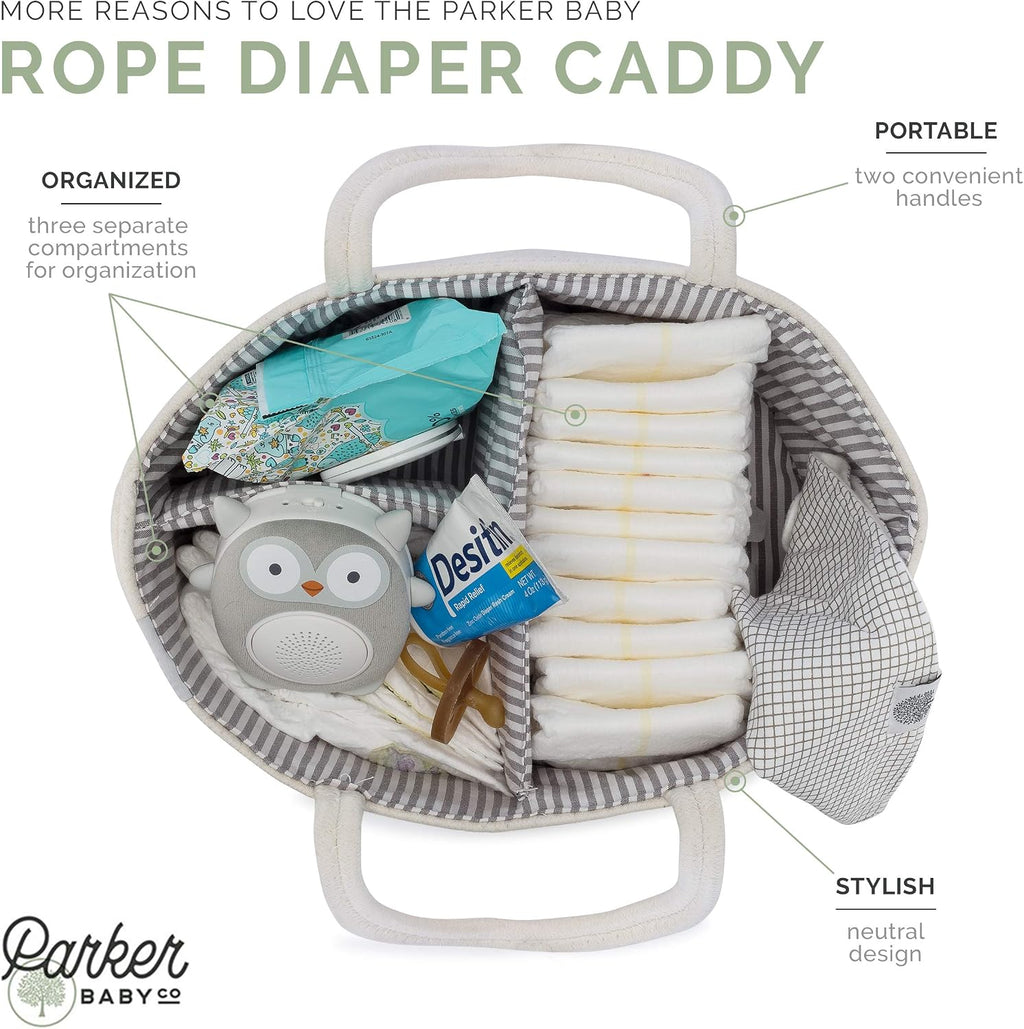 Parker Baby Co. Soft Rope Diaper Caddy Organizer for Nursery & Car - Gray