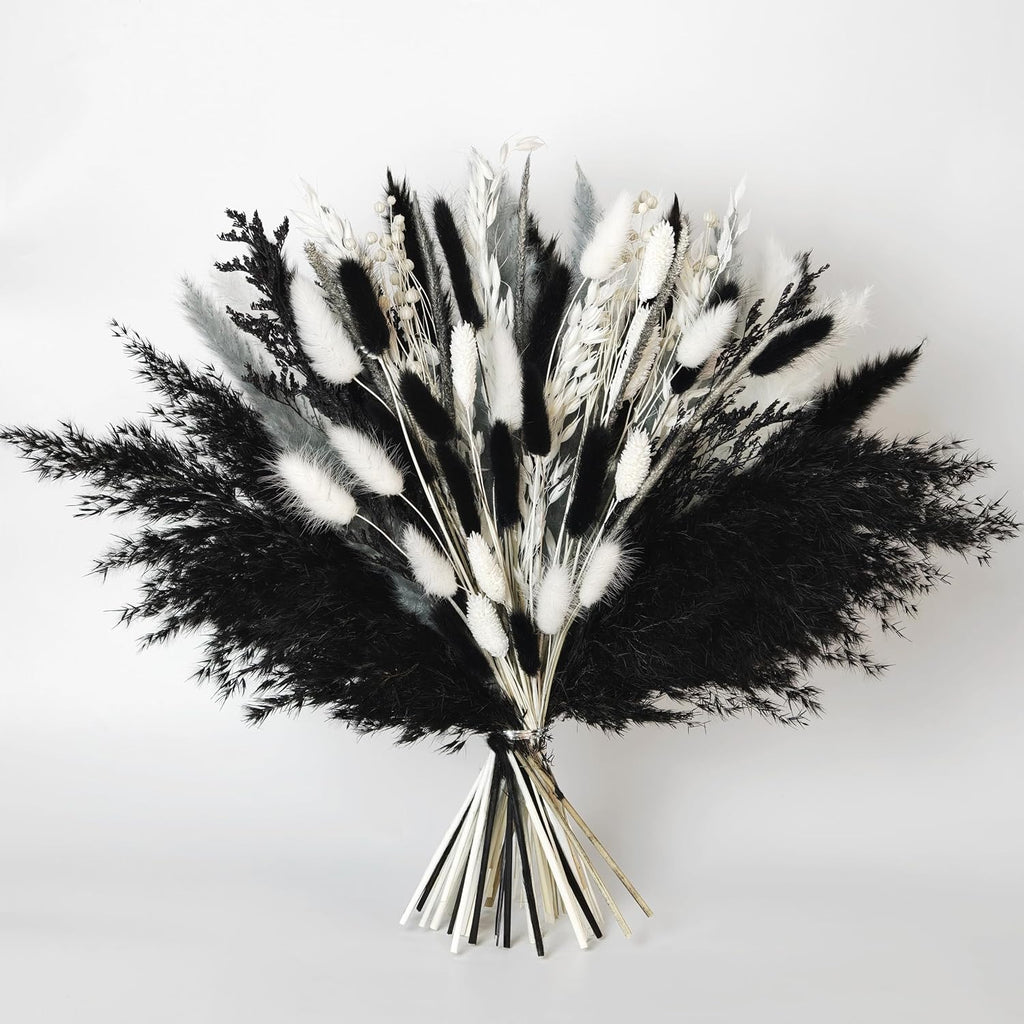 Black Pampas Grass Bouquet, Dried Flowers for Halloween and Boho Home Decor