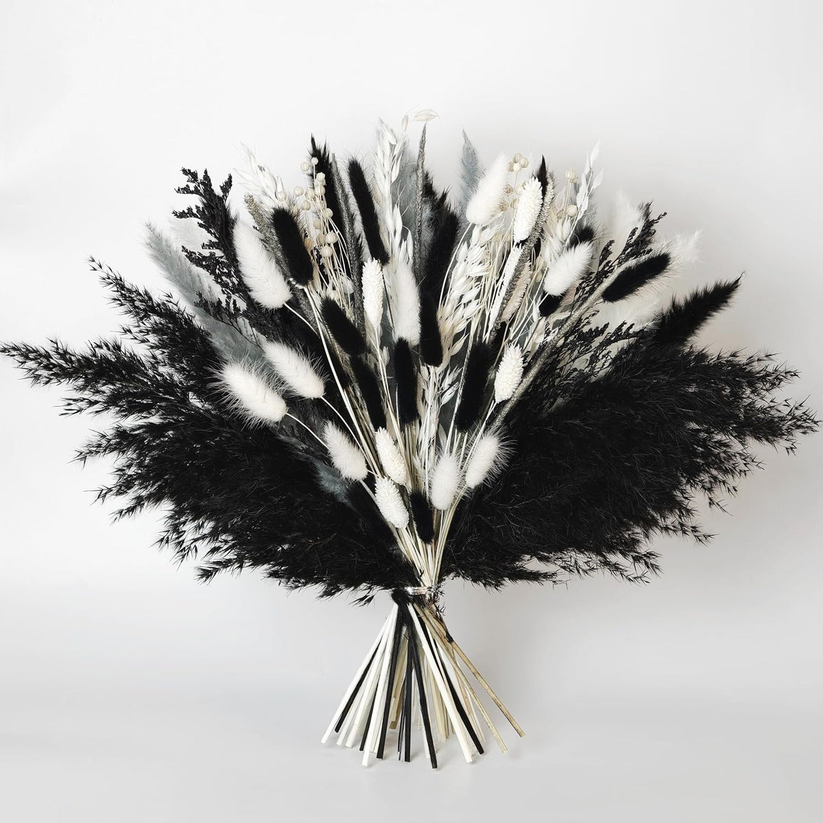 Black Pampas Grass Bouquet, Dried Flowers for Halloween and Boho Home Decor
