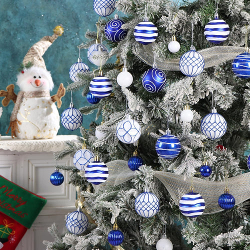 100Pcs Blue and White Christmas Ball Ornaments Vintage Tree Decorations