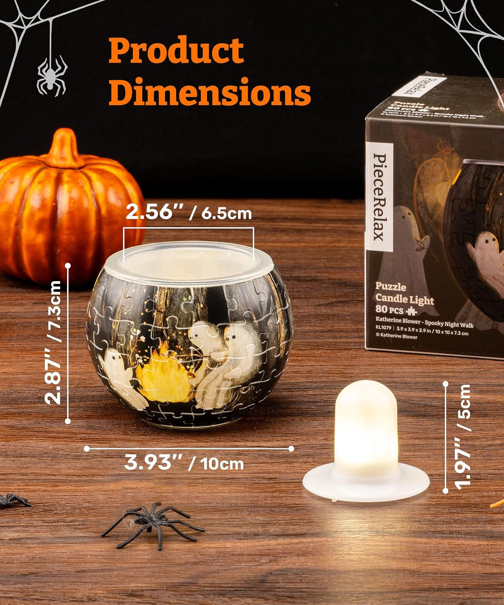 PieceRelax LED 3D Puzzle Candle Light 80 Plastic Pieces – Katherine Blower – Spooky Night Walk - Rechargeable Plastic Pumpkins for Indoor & Outdoor Spooky Decorations [KL1079]