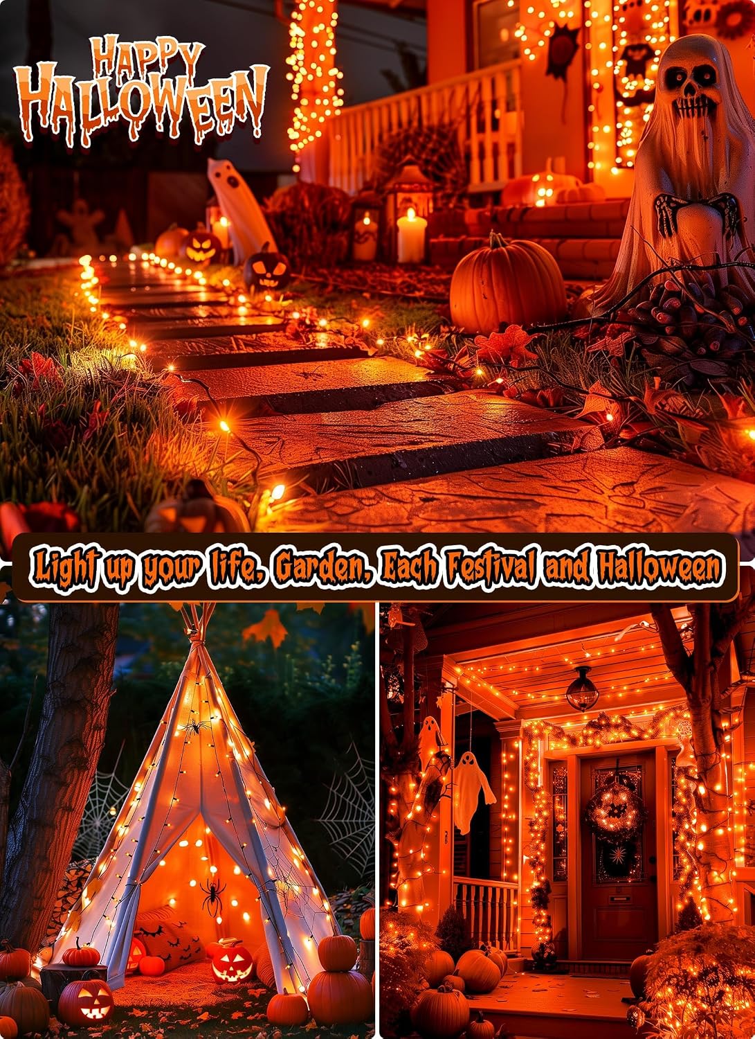 Brightown Orange Halloween Mini Lights, 50 Count 10 Feet Mini String Lights