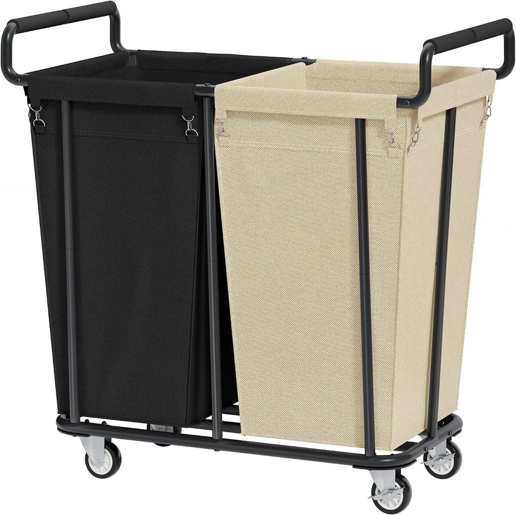 Gewudraw 2 Section Heavy Duty Laundry Basket with Wheels, 360L