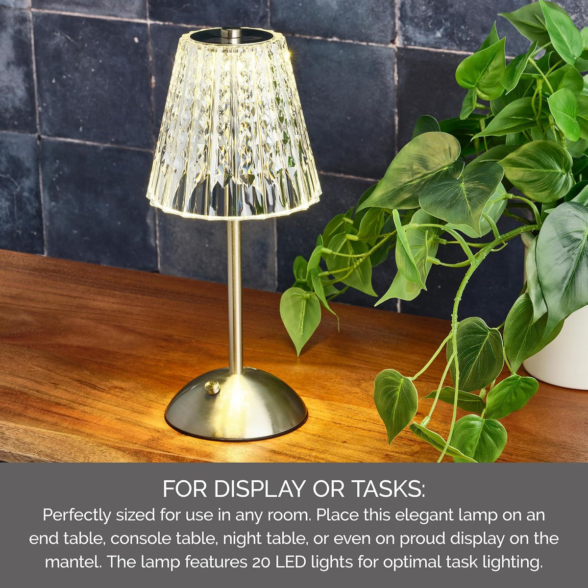 Elements 11.8-Inch Silver Rechargeable LED Table Lamp - Touch Control with 3 Light Colors, Stepless Dimming, Metal Construction, 1200mAh Battery, USB-C Charging