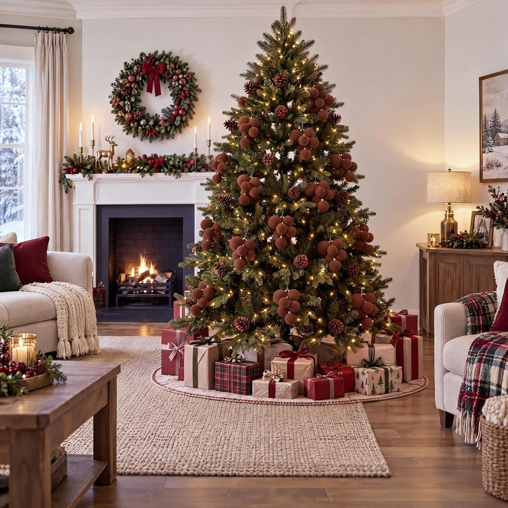 Roowest 4 Sets Large Brown Velvet Christmas Ball Clusters Ornaments Decor