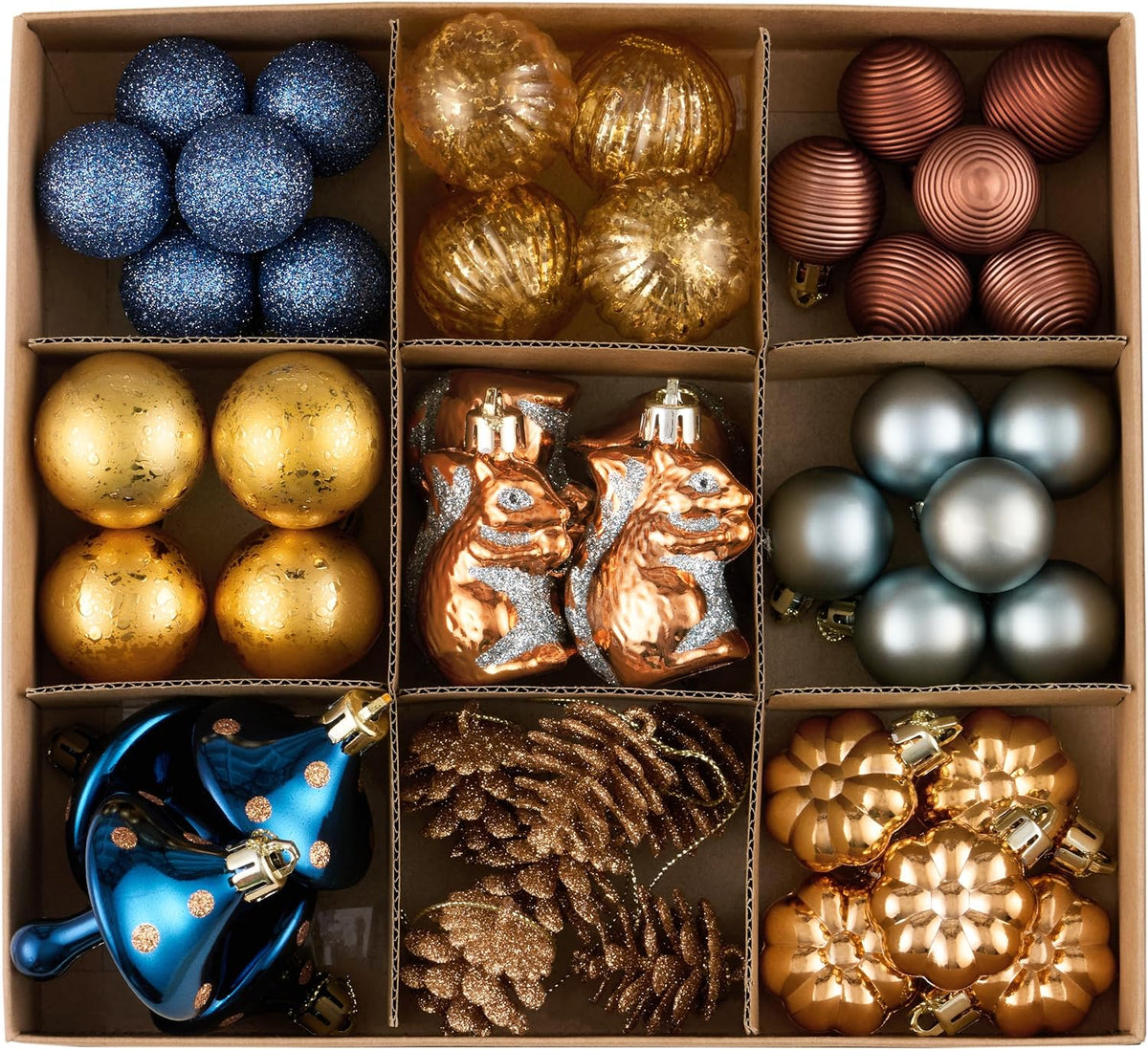 DecorbyHannah 45ct Mini Christmas Ornaments Set Tree Decoration Blue Copper