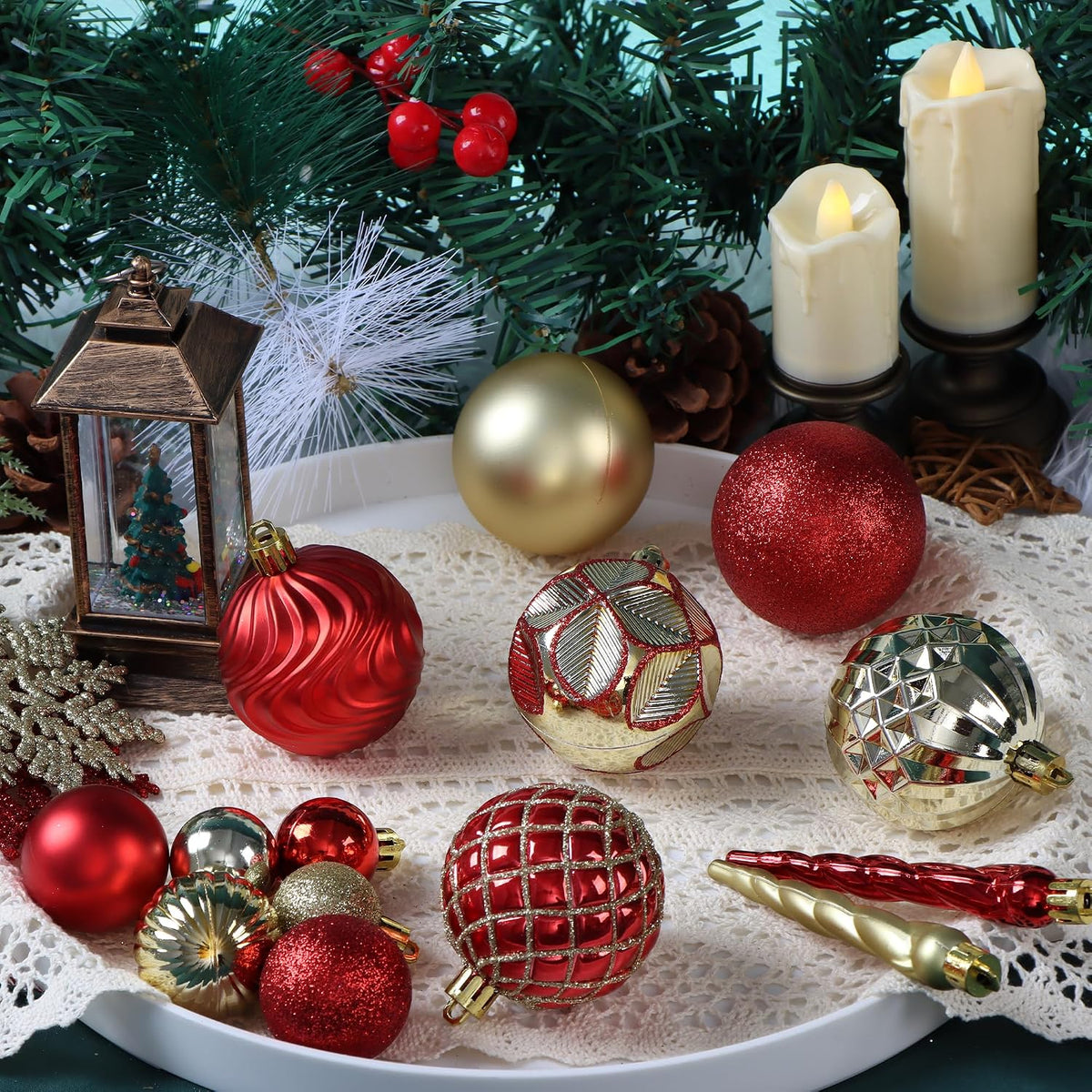 101Pcs Red and Gold Christmas Ball Ornaments Set with Topper, Assorted Shatterproof Christmas Tree Decoration Classic Theme Hanging Ornaments for Xmas Tree/Holiday/Party/Home Decor