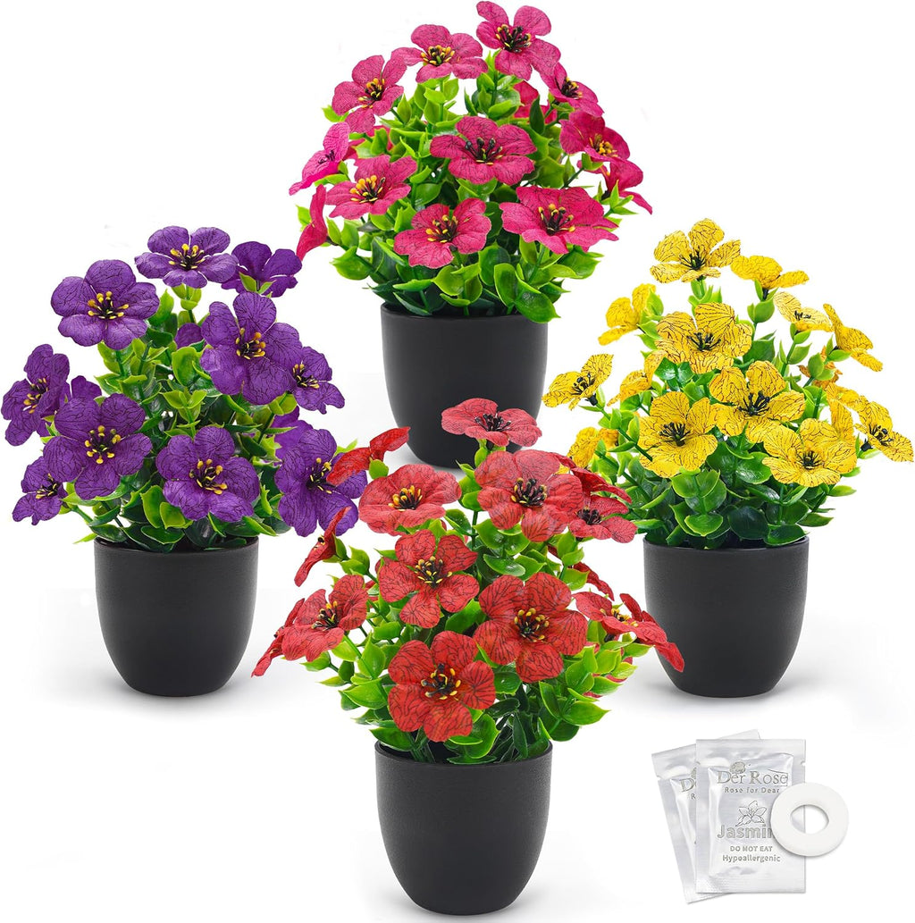 Der Rose 4 Pack Fake Plants with Fragrance Discs for Black Office Decor