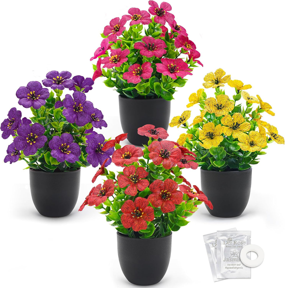 Der Rose 4 Pack Fake Plants with Fragrance Discs for Black Office Decor