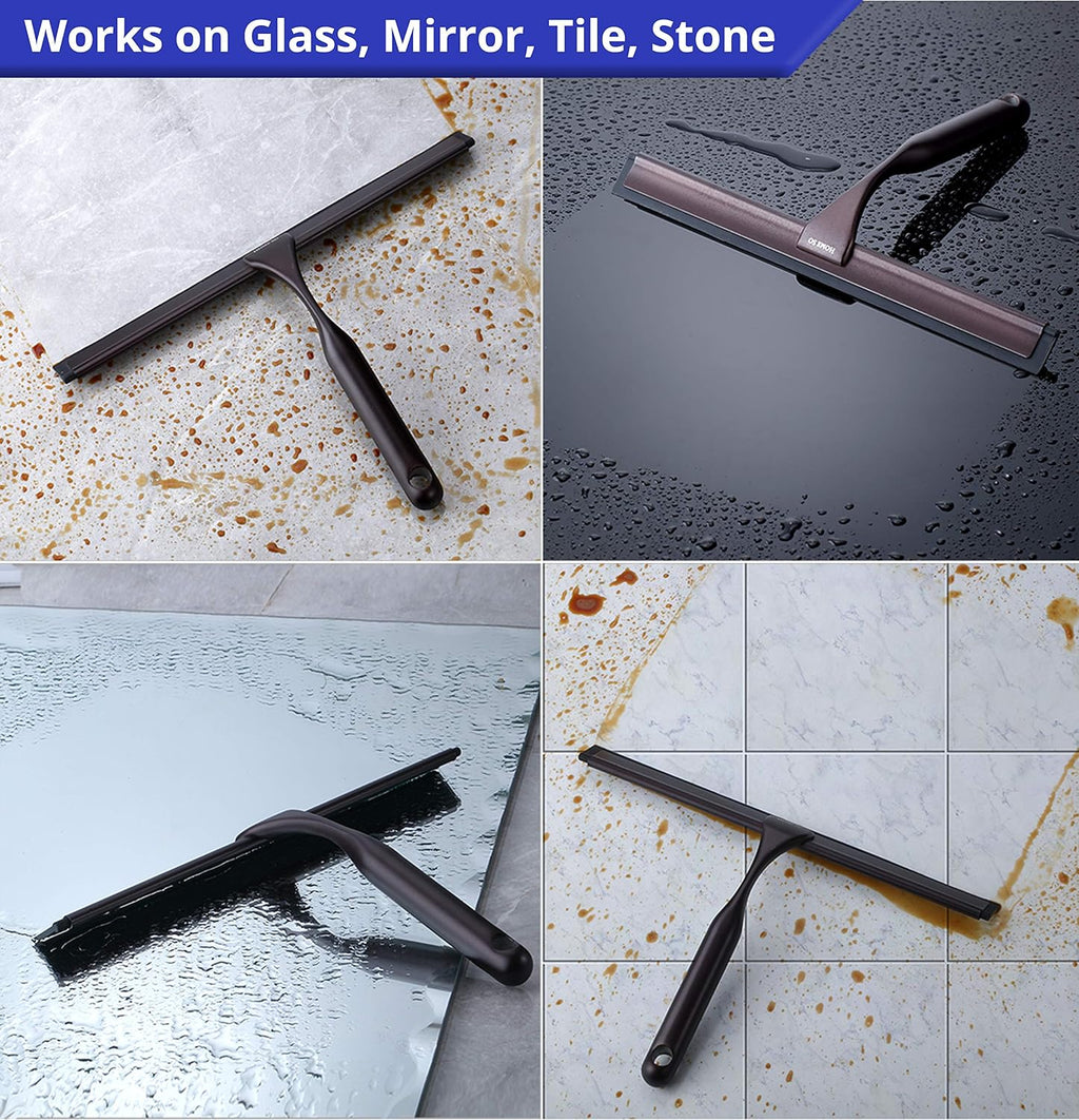 HOME SO Stainless Steel Shower Squeegee, Brown Bronze 12" Rubber Blade