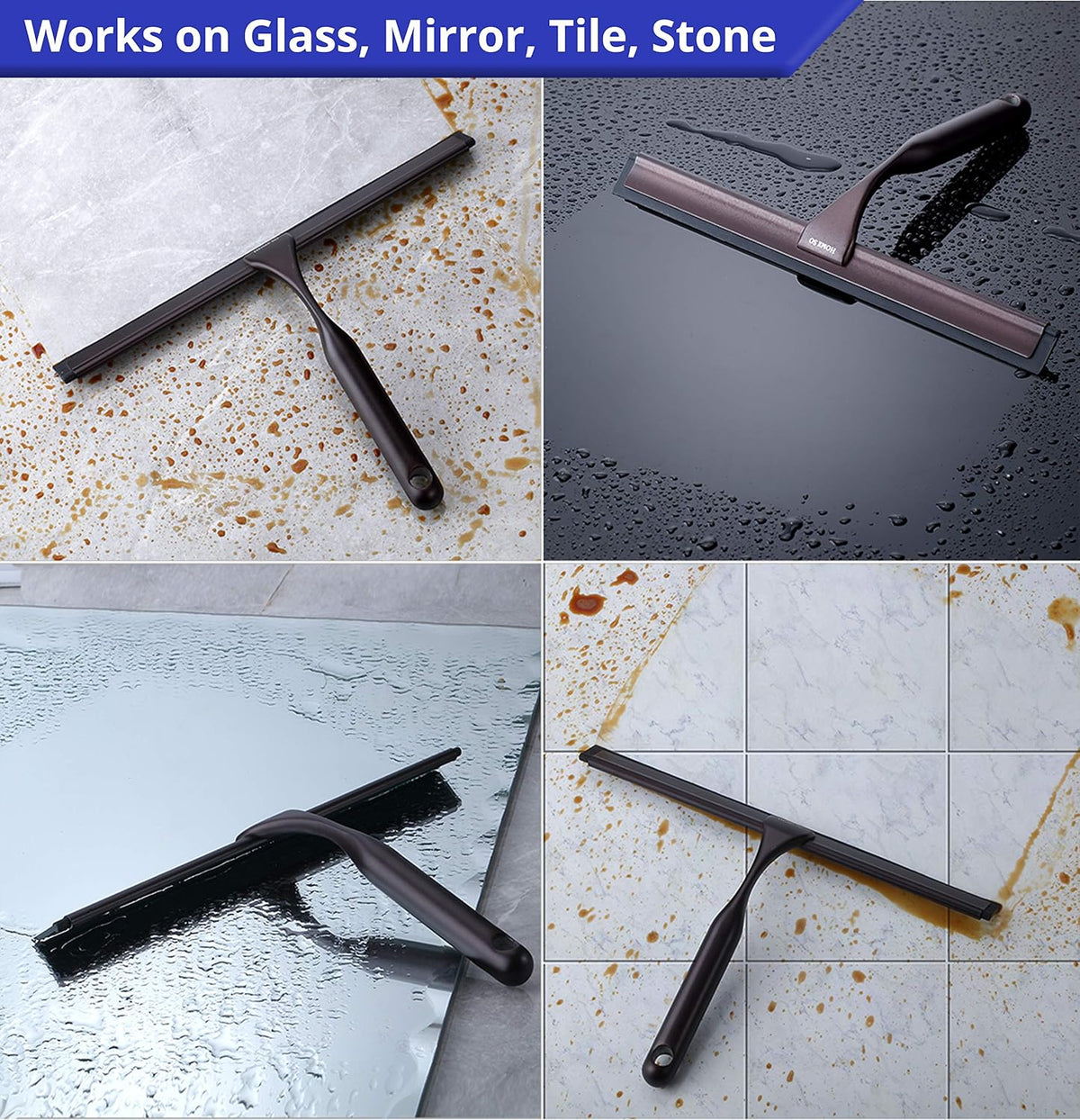 HOME SO Stainless Steel Shower Squeegee, Brown Bronze 12" Rubber Blade
